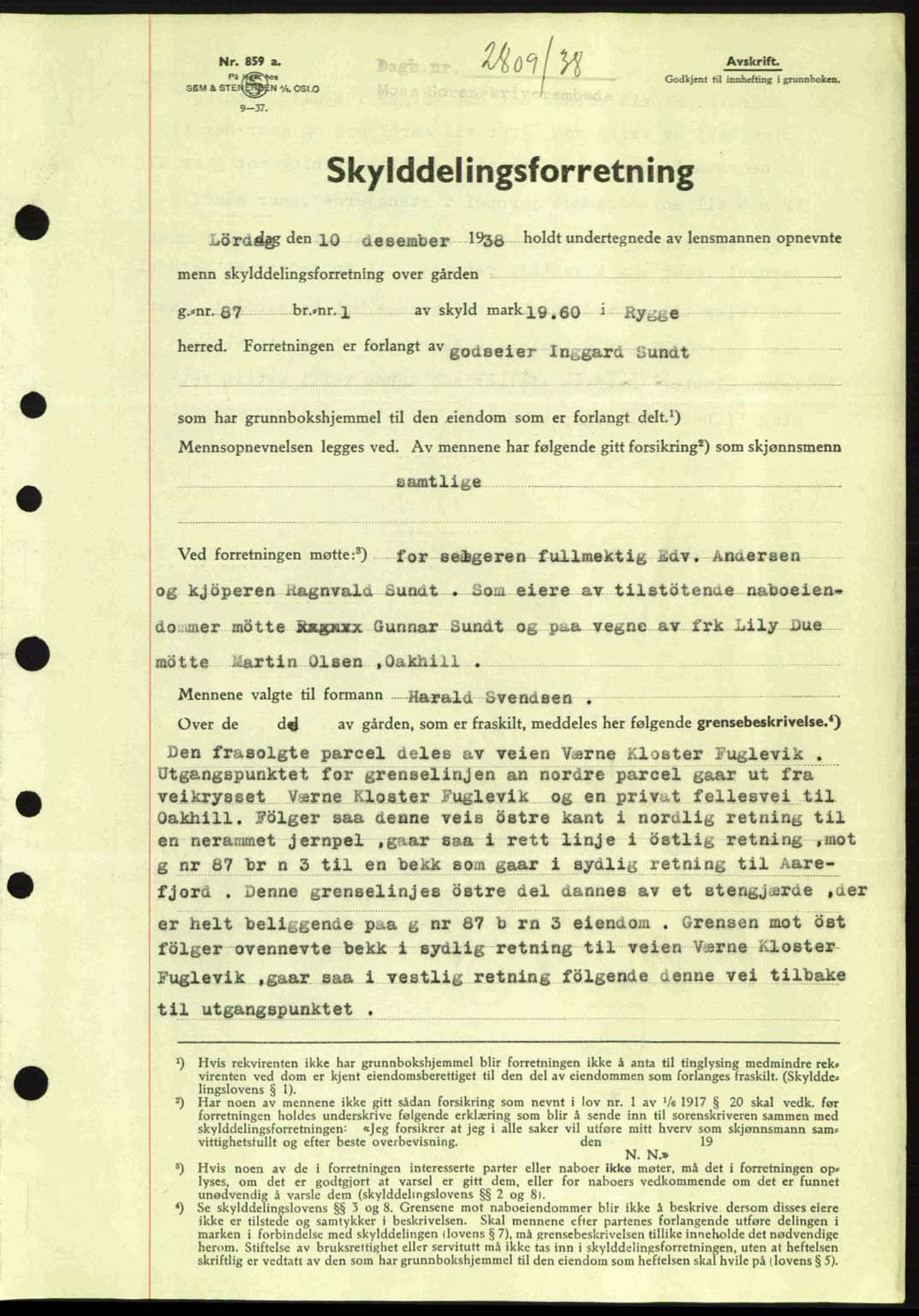 Moss sorenskriveri, SAO/A-10168: Mortgage book no. A5, 1938-1939, Diary no: : 2809/1938