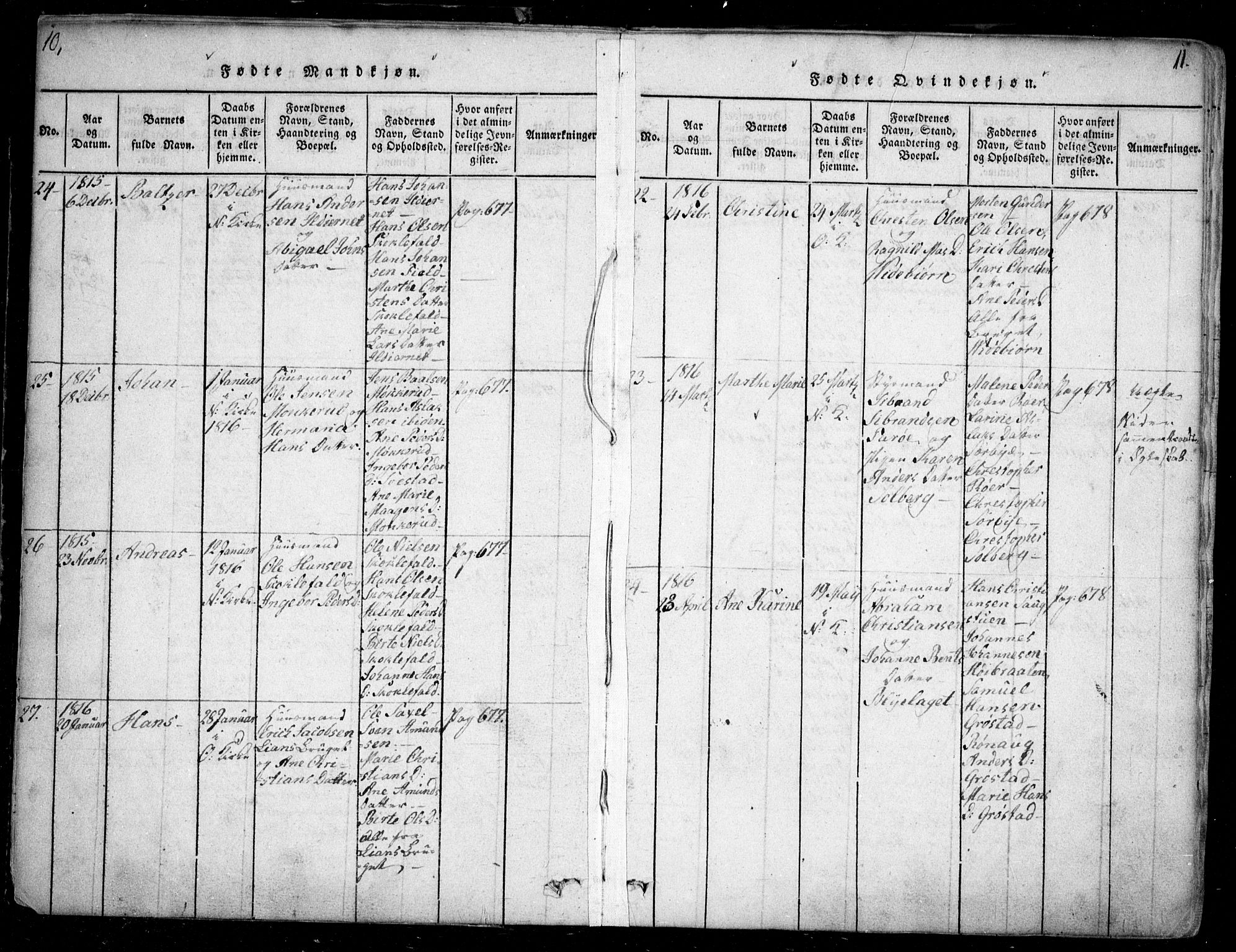 Nesodden prestekontor Kirkebøker, SAO/A-10013/F/Fa/L0006: Parish register (official) no. I 6, 1814-1847, p. 10-11