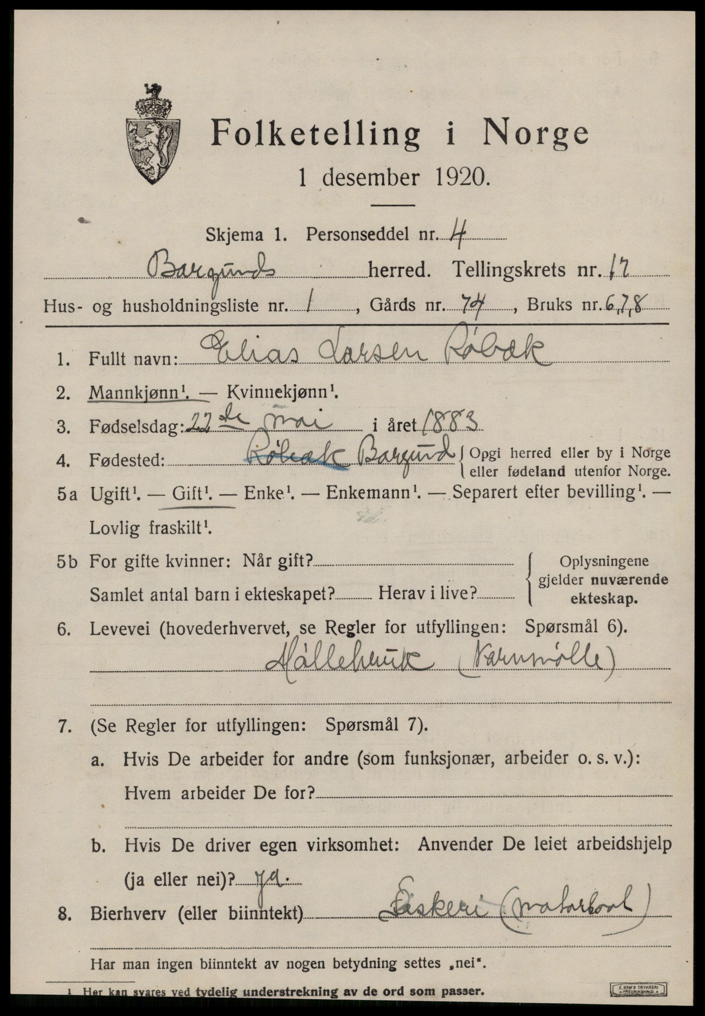 SAT, 1920 census for Borgund, 1920, p. 12546