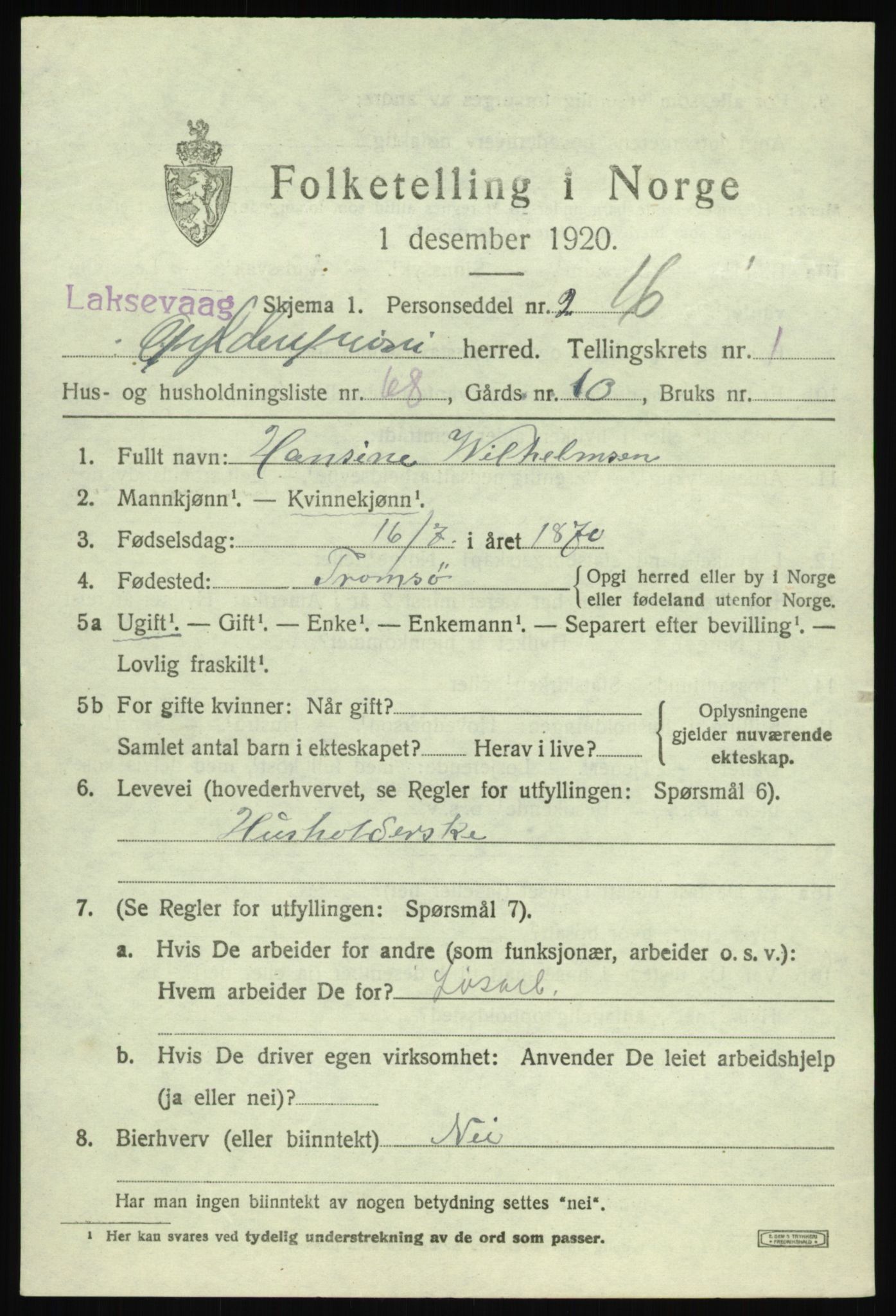 SAB, 1920 census for Laksevåg, 1920, p. 4722