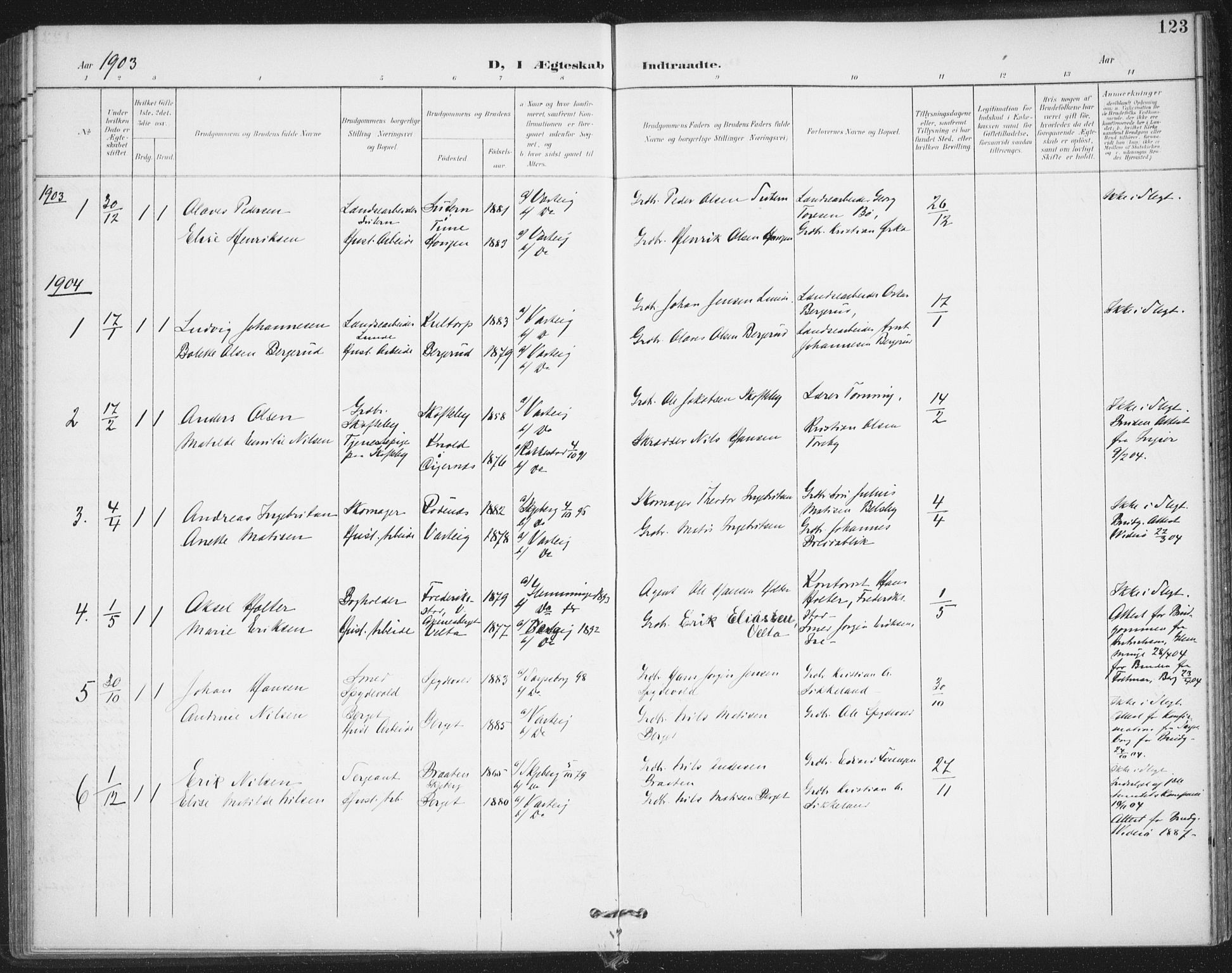 Varteig prestekontor Kirkebøker, AV/SAO-A-10447a/F/Fa/L0003: Parish register (official) no. 3, 1899-1919, p. 123