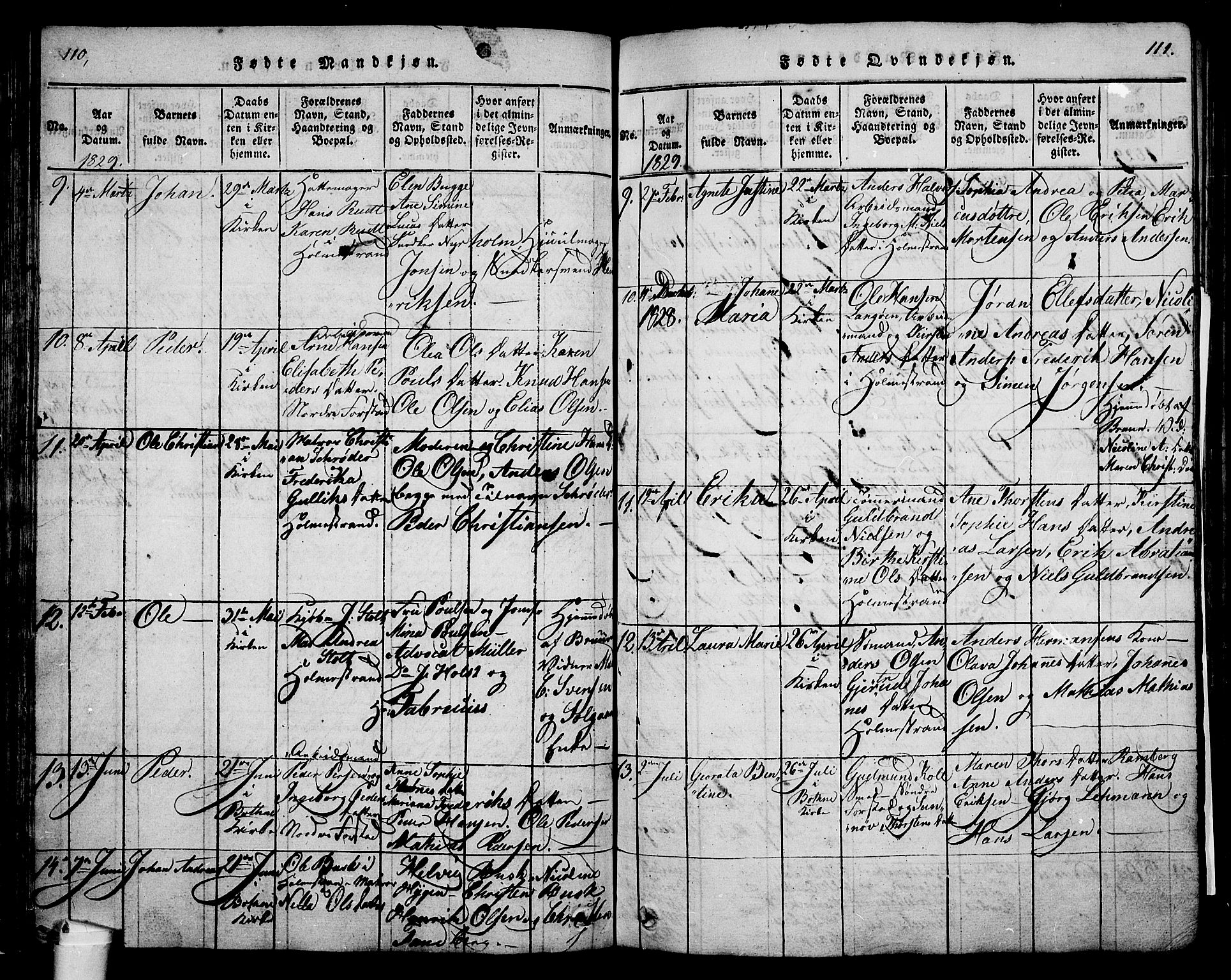 Holmestrand kirkebøker, AV/SAKO-A-346/G/Ga/L0001: Parish register (copy) no. 1, 1814-1848, p. 110-111