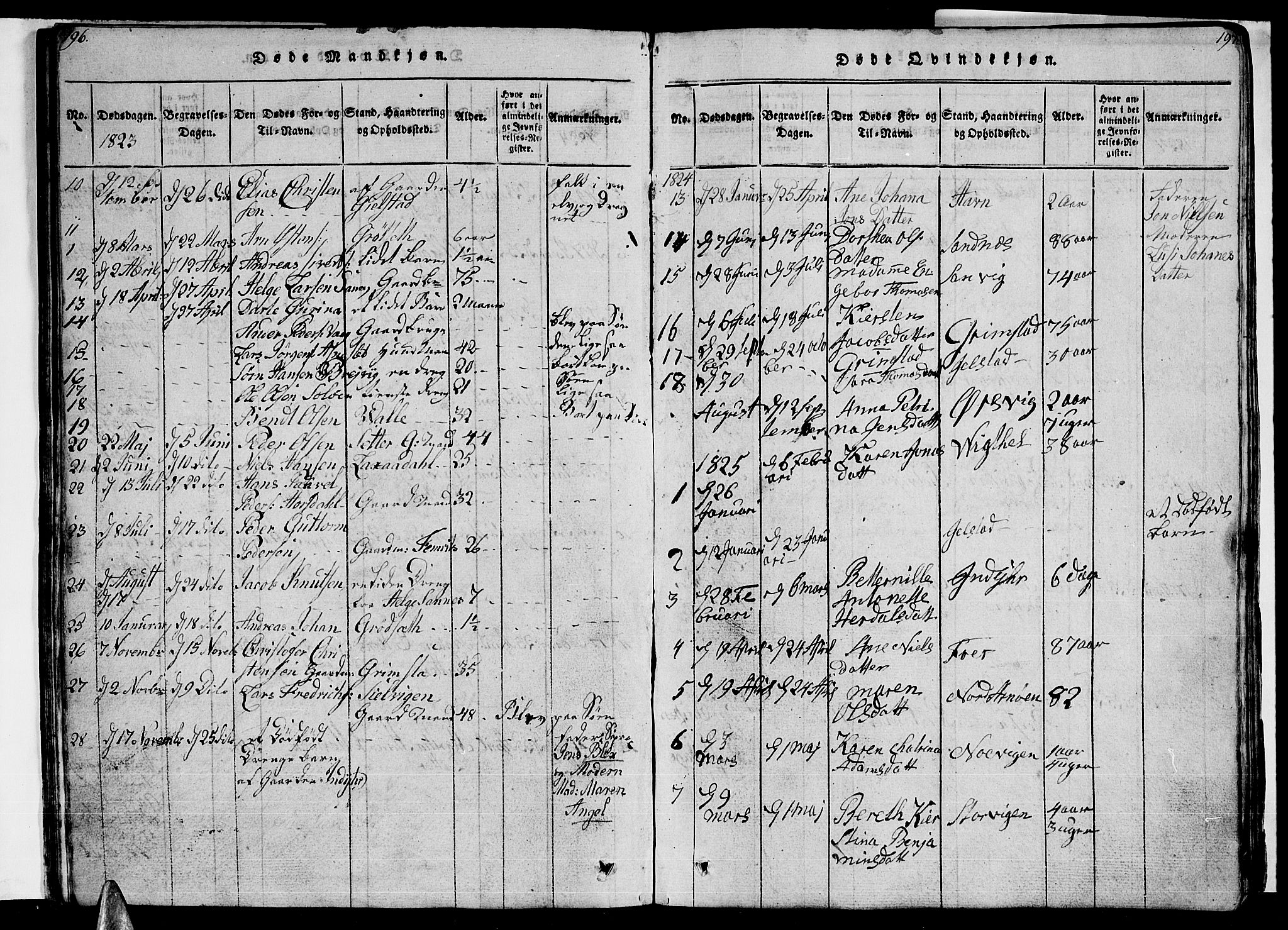 Ministerialprotokoller, klokkerbøker og fødselsregistre - Nordland, AV/SAT-A-1459/805/L0105: Parish register (copy) no. 805C01, 1820-1839, p. 196-197