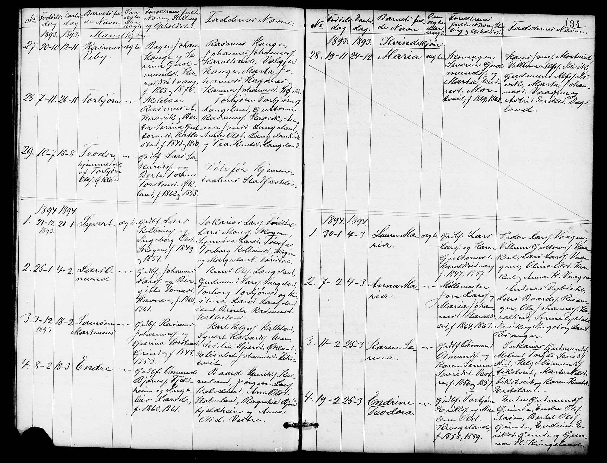 Skjold sokneprestkontor, SAST/A-101847/H/Ha/Hab/L0007: Parish register (copy) no. B 7, 1885-1906, p. 34
