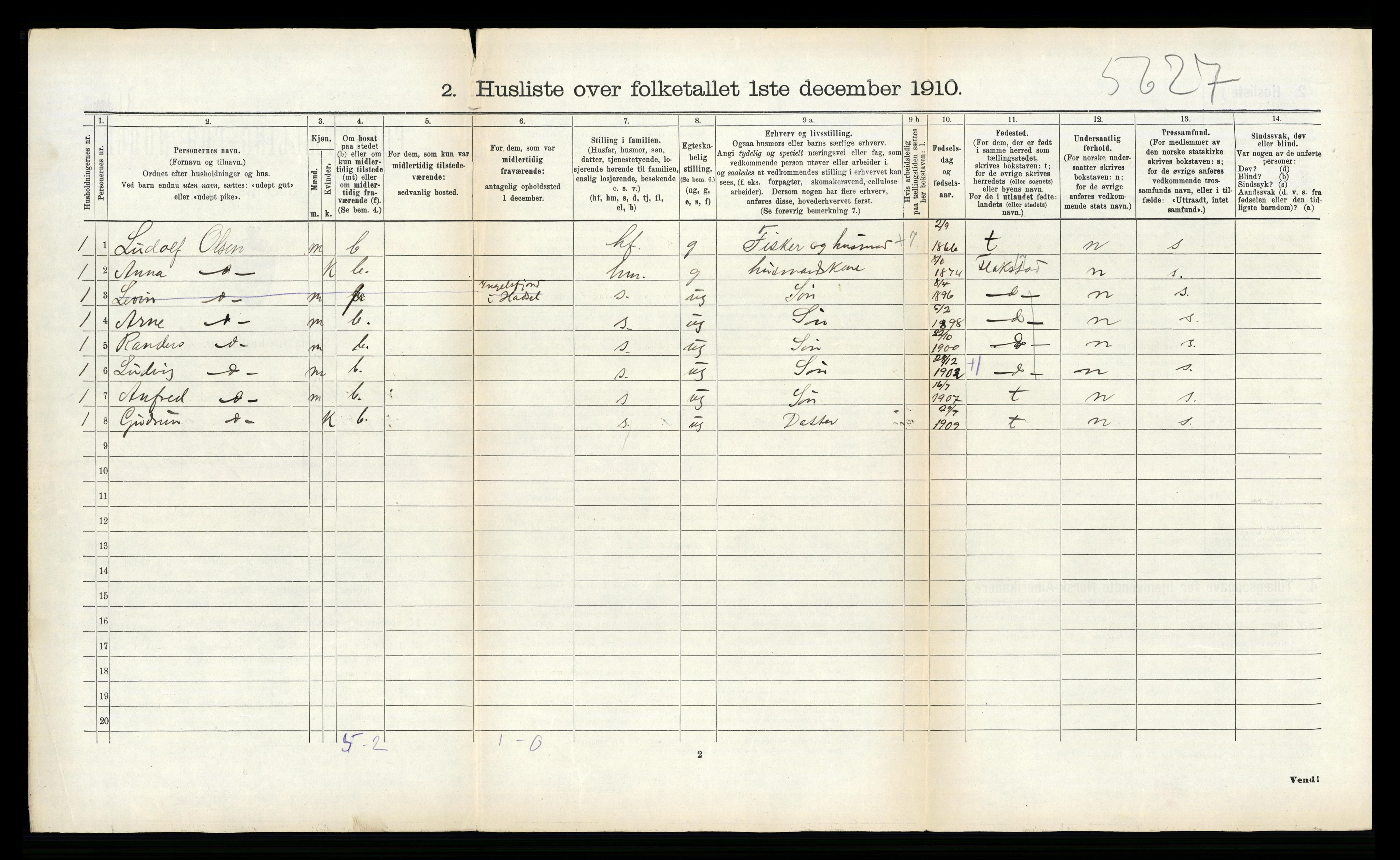 RA, 1910 census for Hadsel, 1910, p. 464