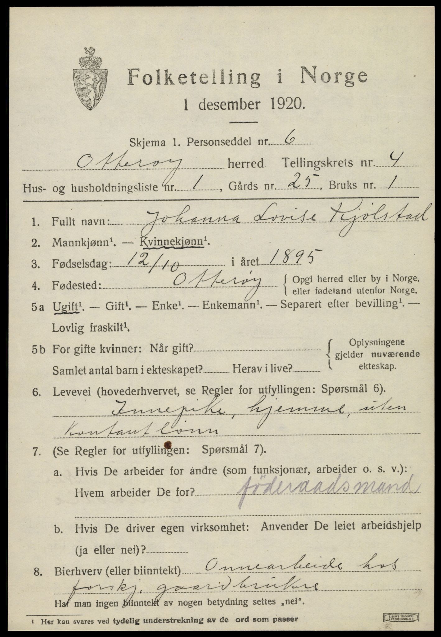 SAT, 1920 census for Otterøy, 1920, p. 1767