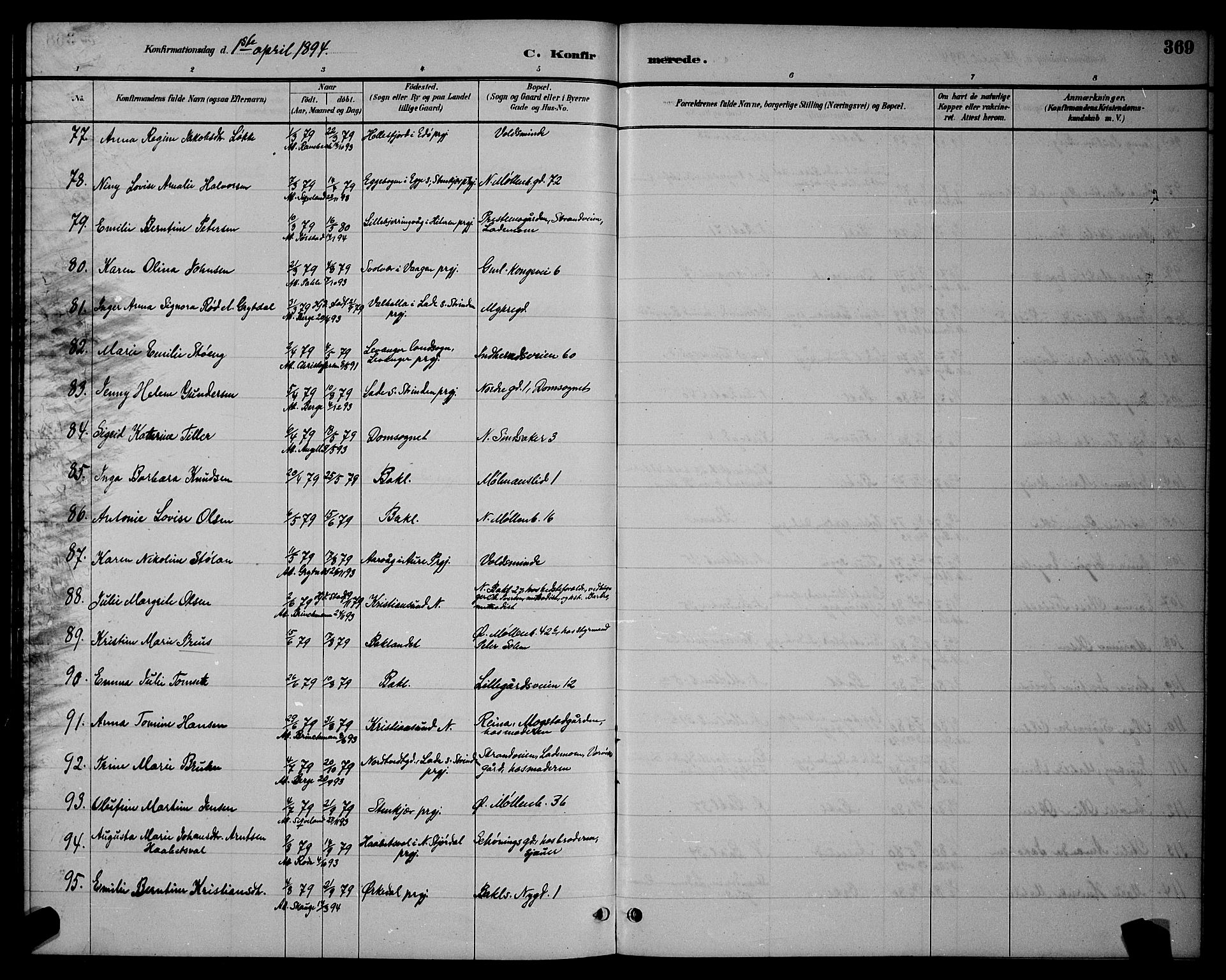 Ministerialprotokoller, klokkerbøker og fødselsregistre - Sør-Trøndelag, AV/SAT-A-1456/604/L0222: Parish register (copy) no. 604C05, 1886-1895, p. 369