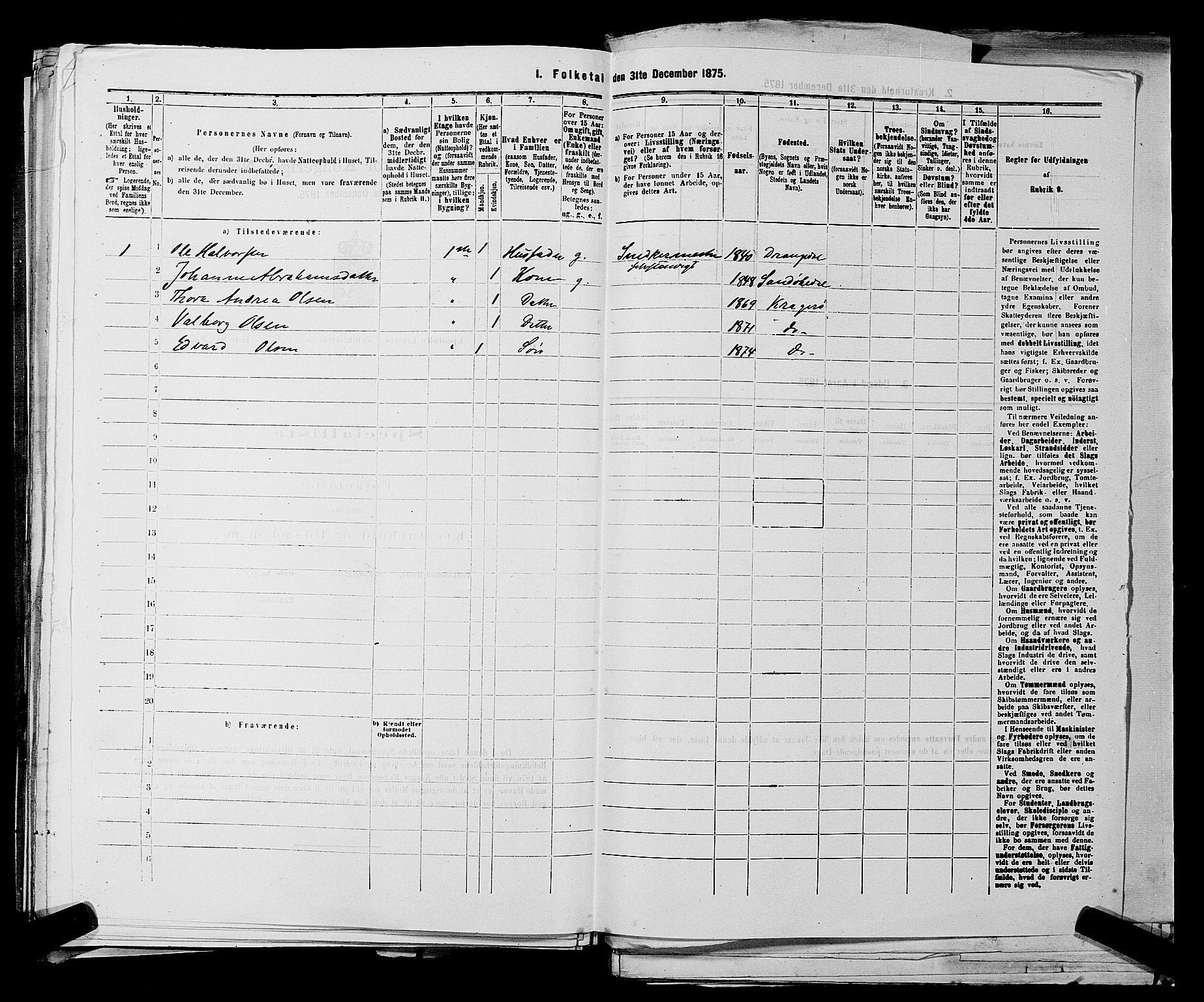 SAKO, 1875 census for 0801P Kragerø, 1875, p. 1010