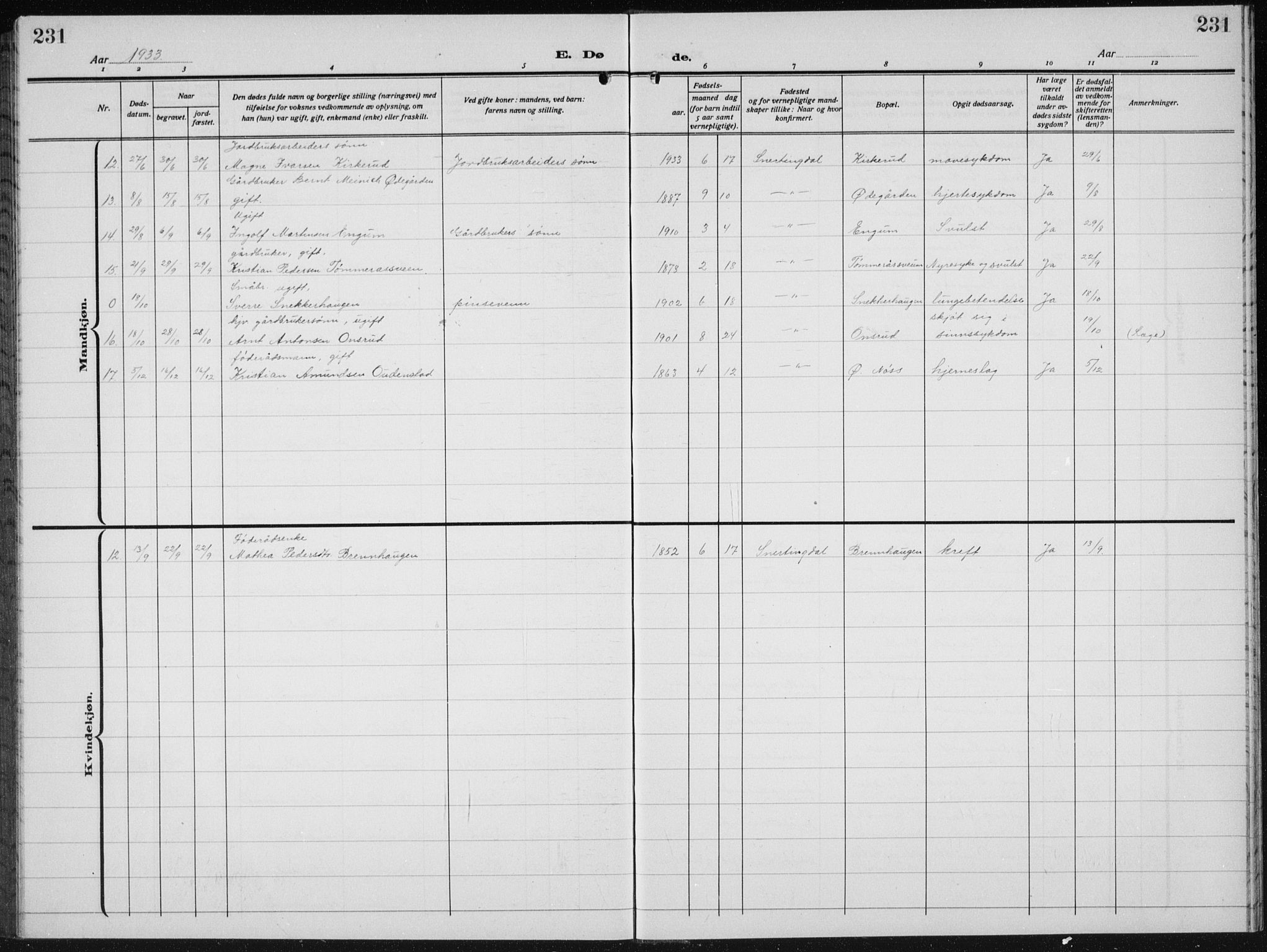 Biri prestekontor, AV/SAH-PREST-096/H/Ha/Hab/L0007: Parish register (copy) no. 7, 1919-1941, p. 231