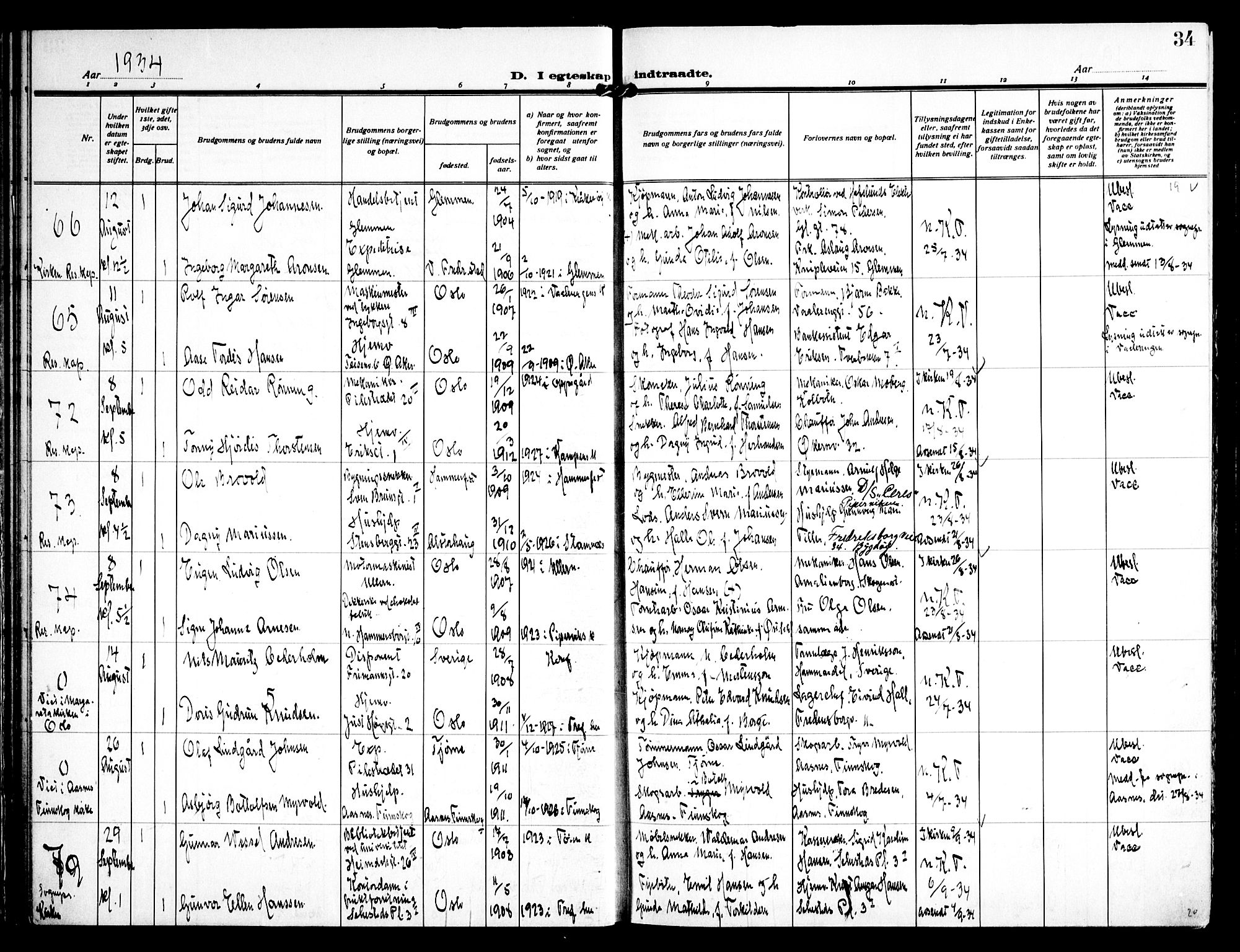 Trefoldighet prestekontor Kirkebøker, AV/SAO-A-10882/H/Ha/L0005: Banns register no. 5, 1932-1952, p. 34