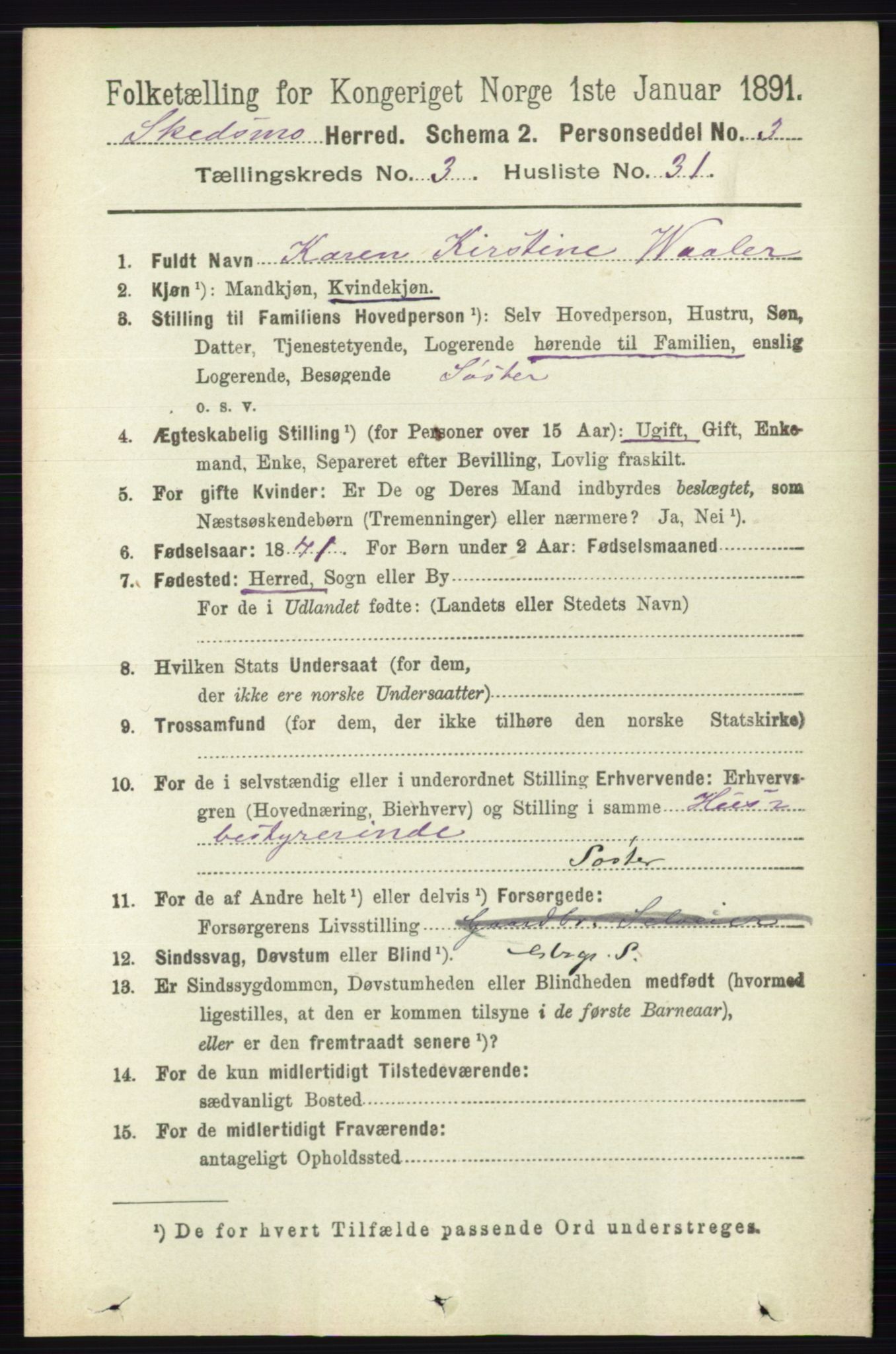 RA, 1891 census for 0231 Skedsmo, 1891, p. 1487