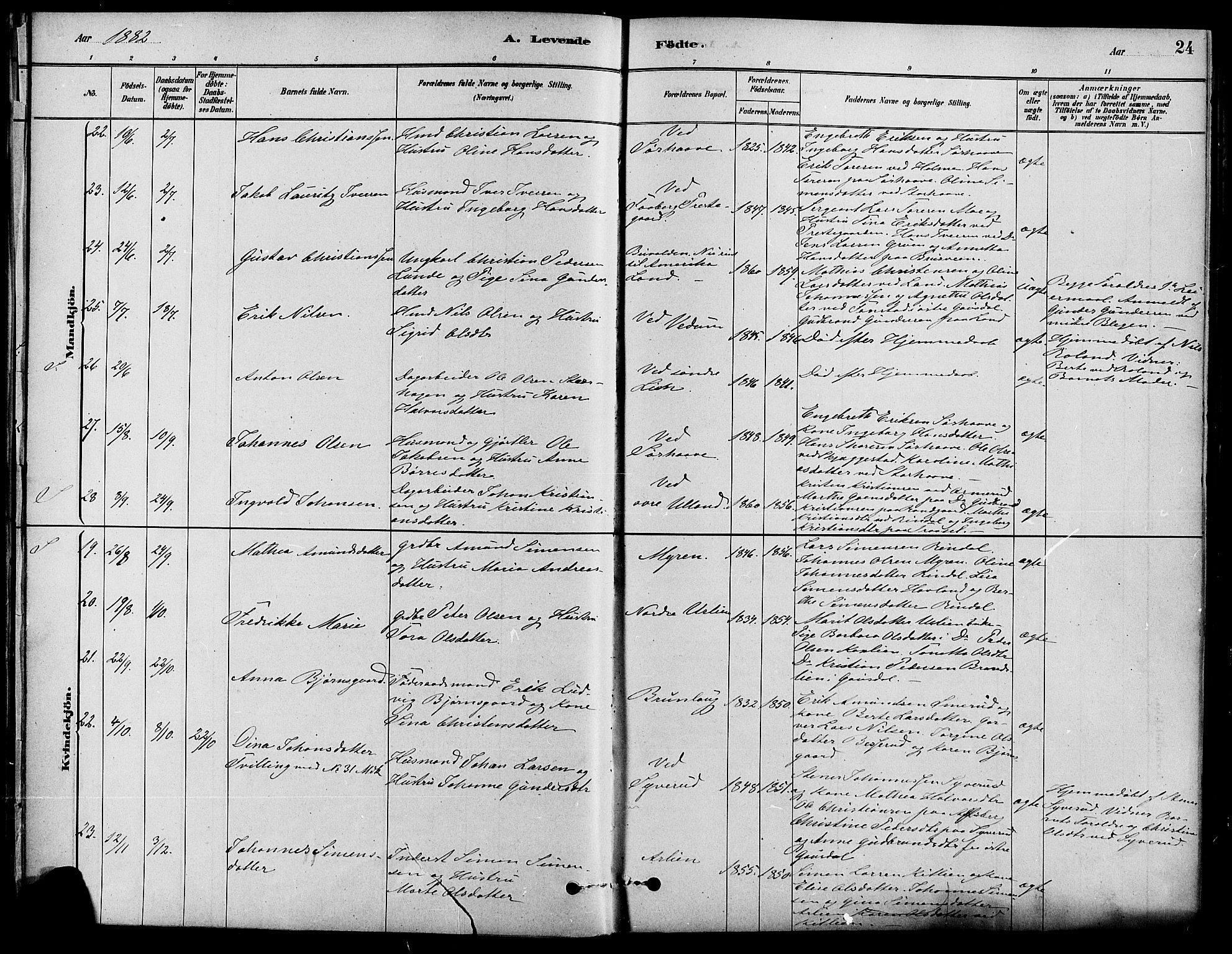 Fåberg prestekontor, AV/SAH-PREST-086/H/Ha/Haa/L0008: Parish register (official) no. 8, 1879-1898, p. 24