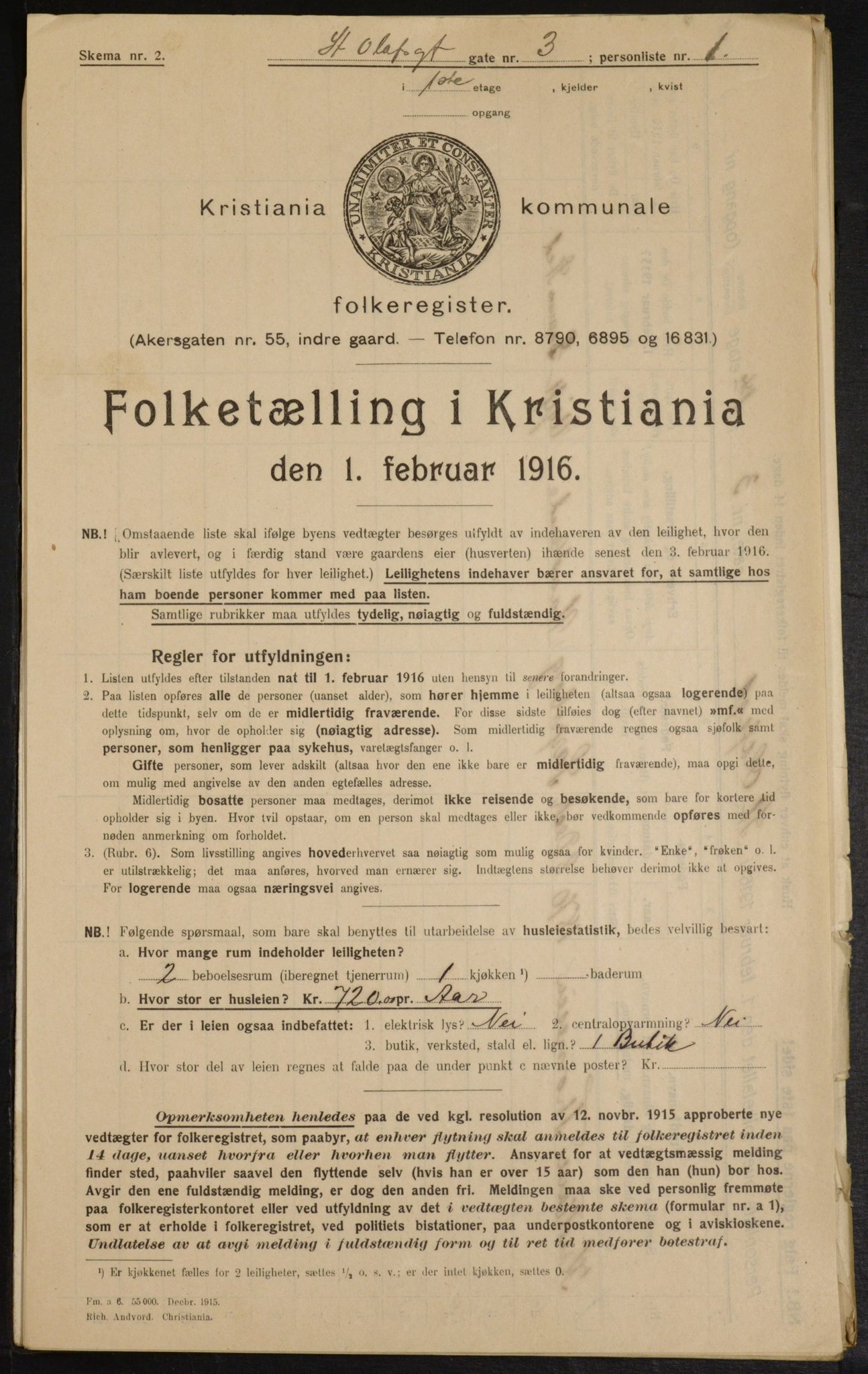 OBA, Municipal Census 1916 for Kristiania, 1916, p. 90185