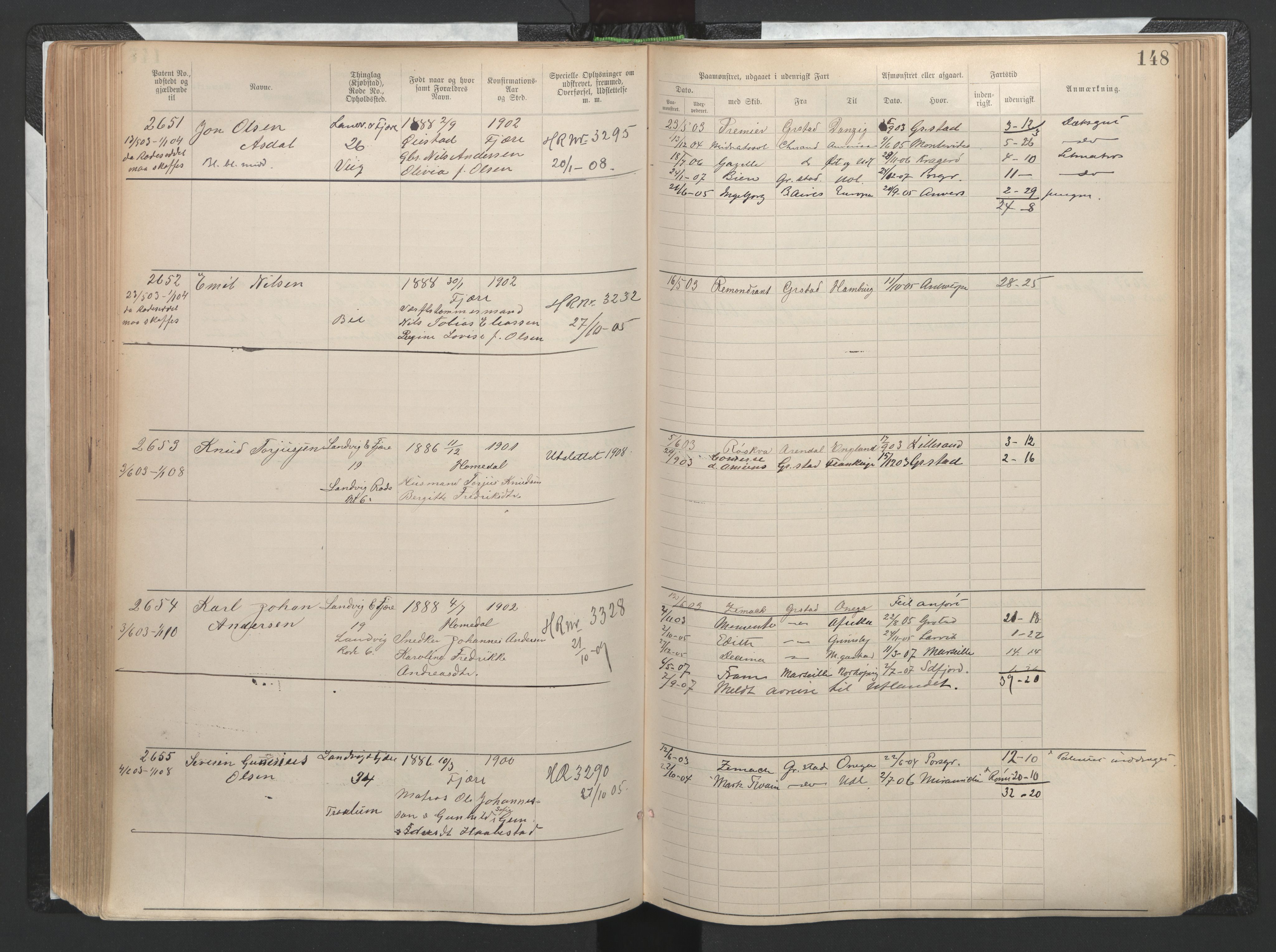 Grimstad mønstringskrets, SAK/2031-0013/F/Fa/L0002: Annotasjonsrulle nr 1921-3452 med register, F-2, 1892-1948, p. 178