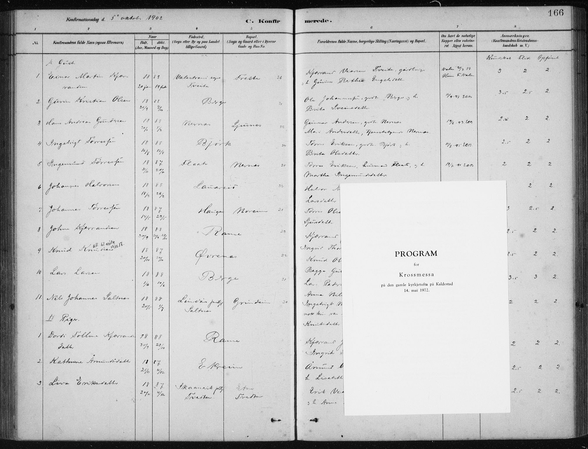 Etne sokneprestembete, AV/SAB-A-75001/H/Haa: Parish register (official) no. D  1, 1879-1919, p. 166