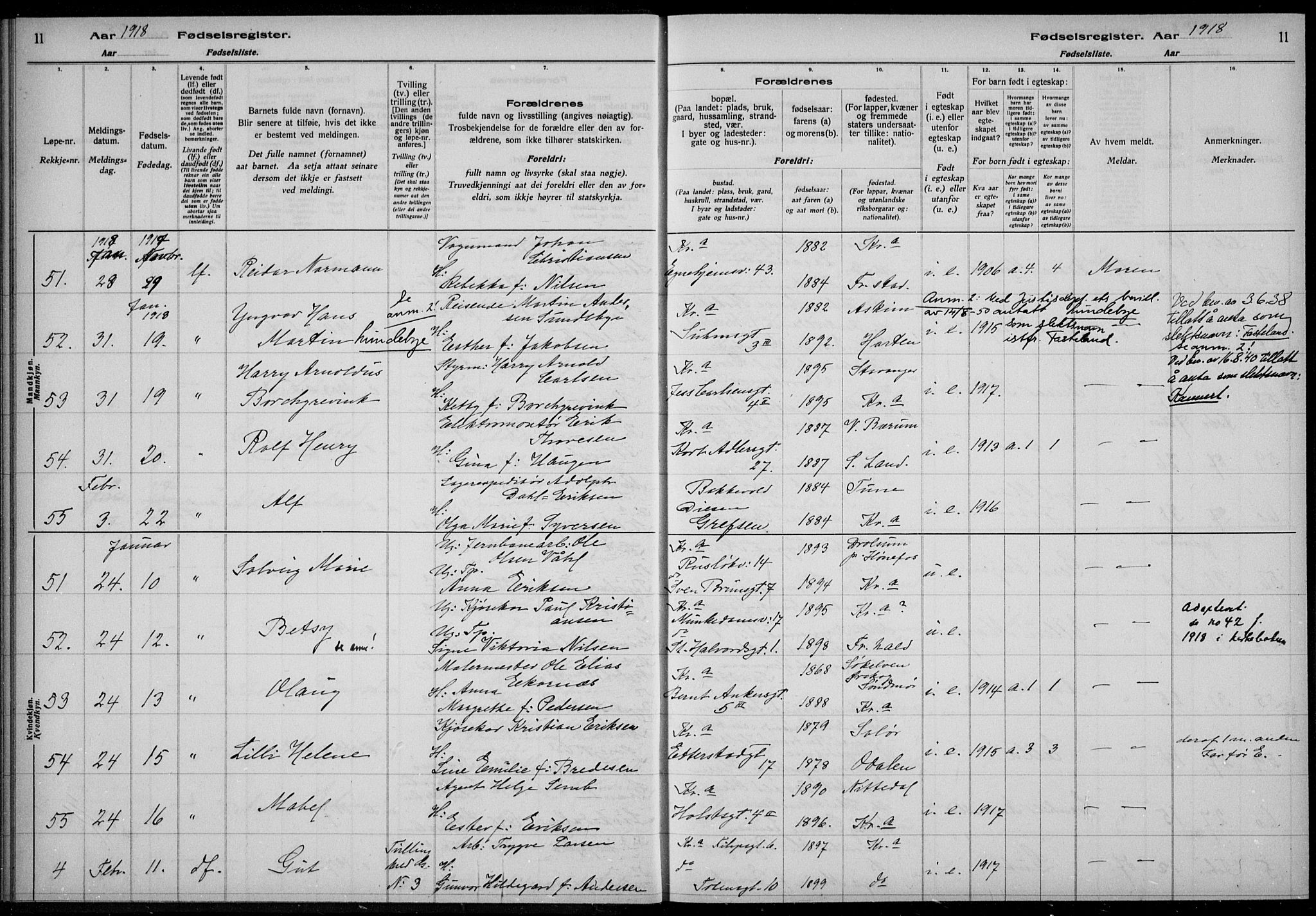 Rikshospitalet prestekontor Kirkebøker, AV/SAO-A-10309b/J/L0003: Birth register no. 3, 1918-1918, p. 11