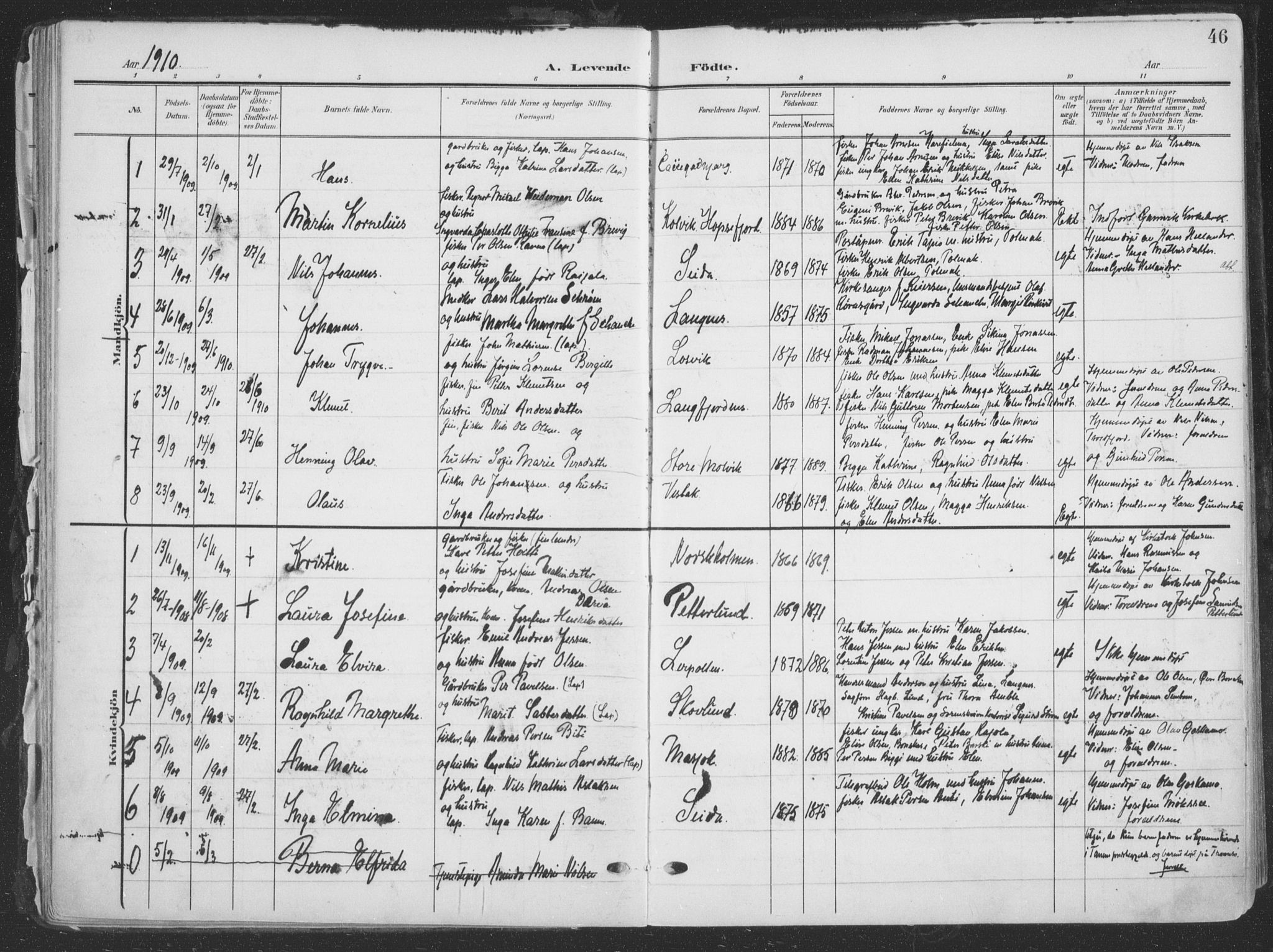 Tana sokneprestkontor, SATØ/S-1334/H/Ha/L0007kirke: Parish register (official) no. 7, 1904-1918, p. 46