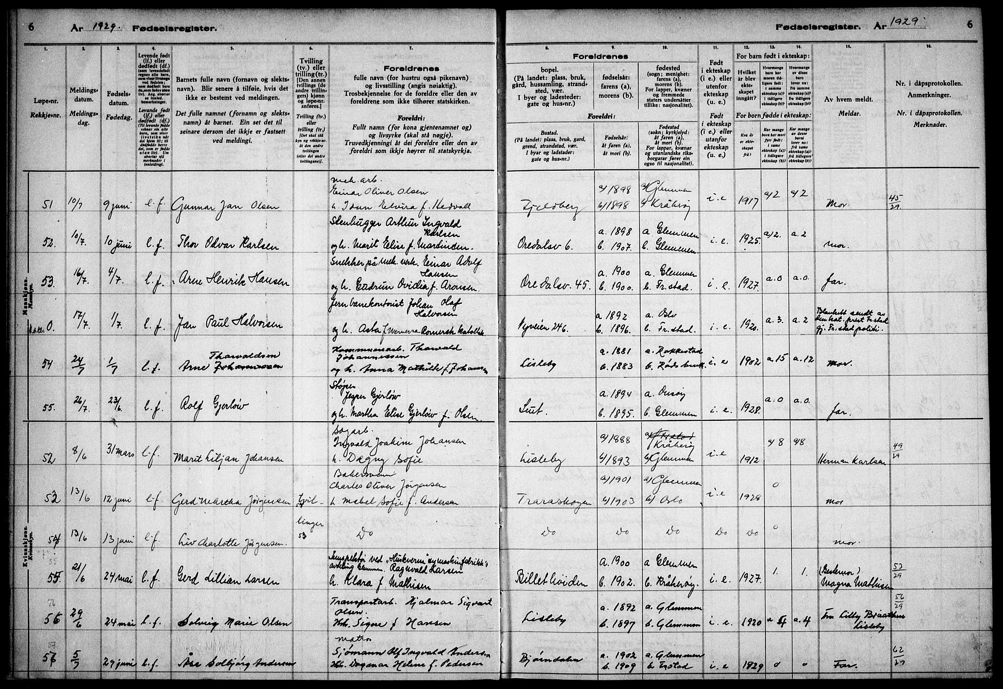 Glemmen prestekontor Kirkebøker, AV/SAO-A-10908/J/Ja/L0003: Birth register no. I 3, 1929-1939, p. 6