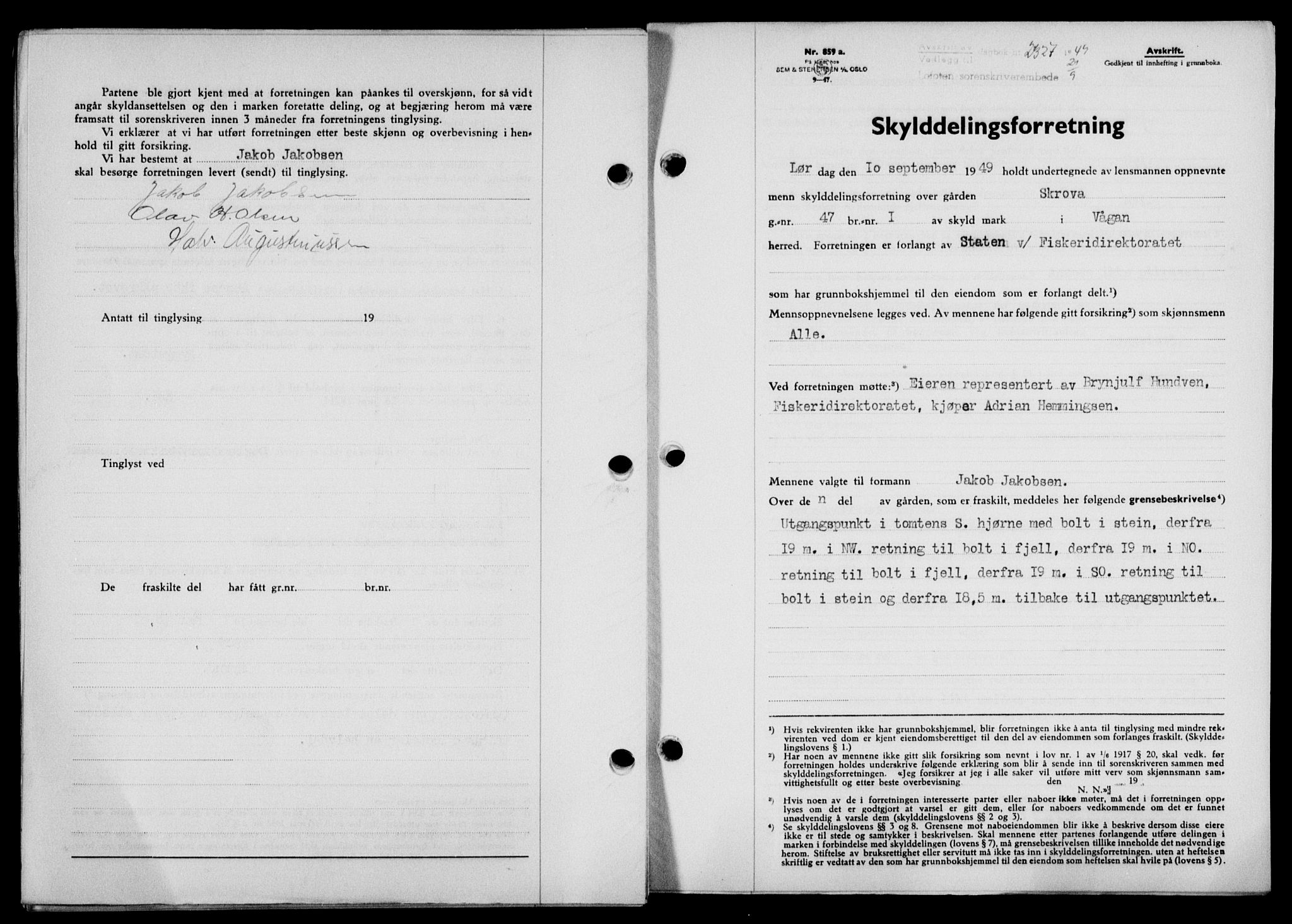 Lofoten sorenskriveri, SAT/A-0017/1/2/2C/L0021a: Mortgage book no. 21a, 1949-1949, Diary no: : 2327/1949