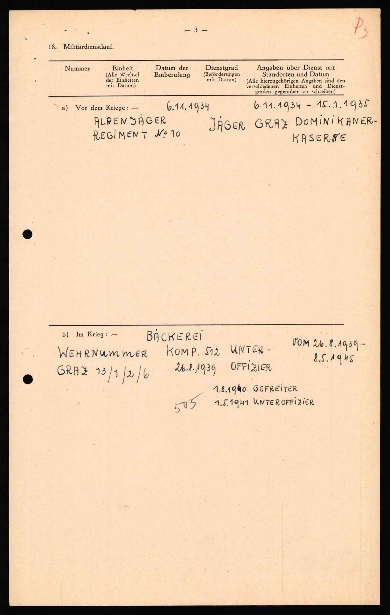 Forsvaret, Forsvarets overkommando II, AV/RA-RAFA-3915/D/Db/L0040: CI Questionaires. Tyske okkupasjonsstyrker i Norge. Østerrikere., 1945-1946, p. 5