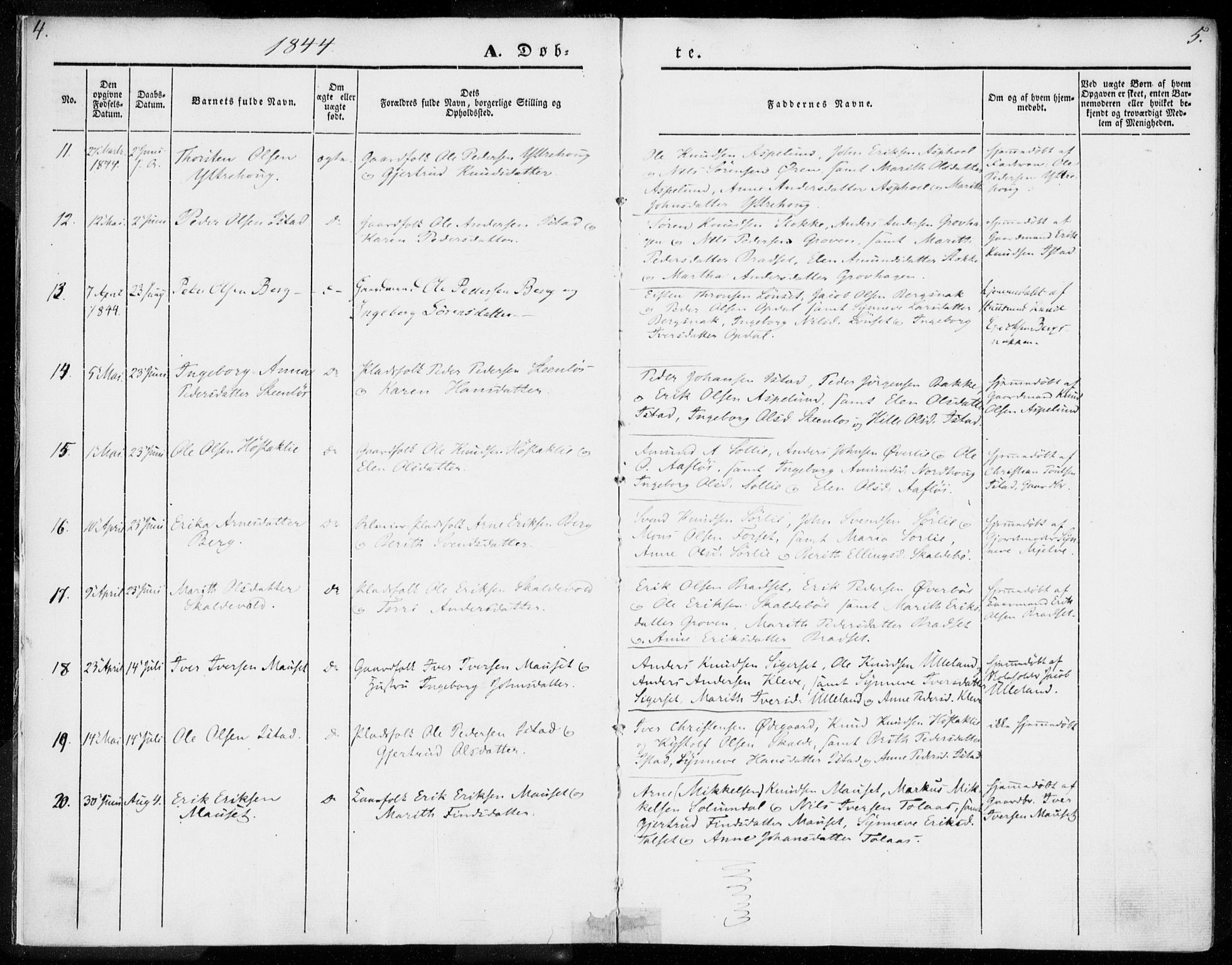 Ministerialprotokoller, klokkerbøker og fødselsregistre - Møre og Romsdal, SAT/A-1454/557/L0680: Parish register (official) no. 557A02, 1843-1869, p. 4-5