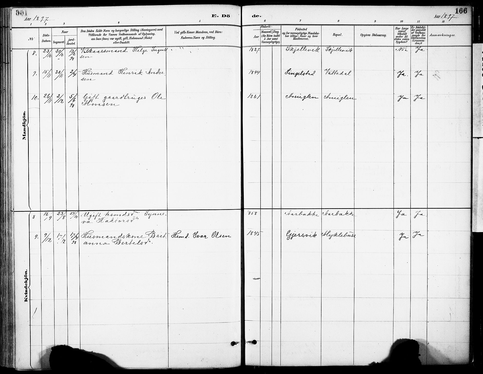 Tysnes sokneprestembete, SAB/A-78601/H/Haa: Parish register (official) no. C 1, 1887-1912, p. 166