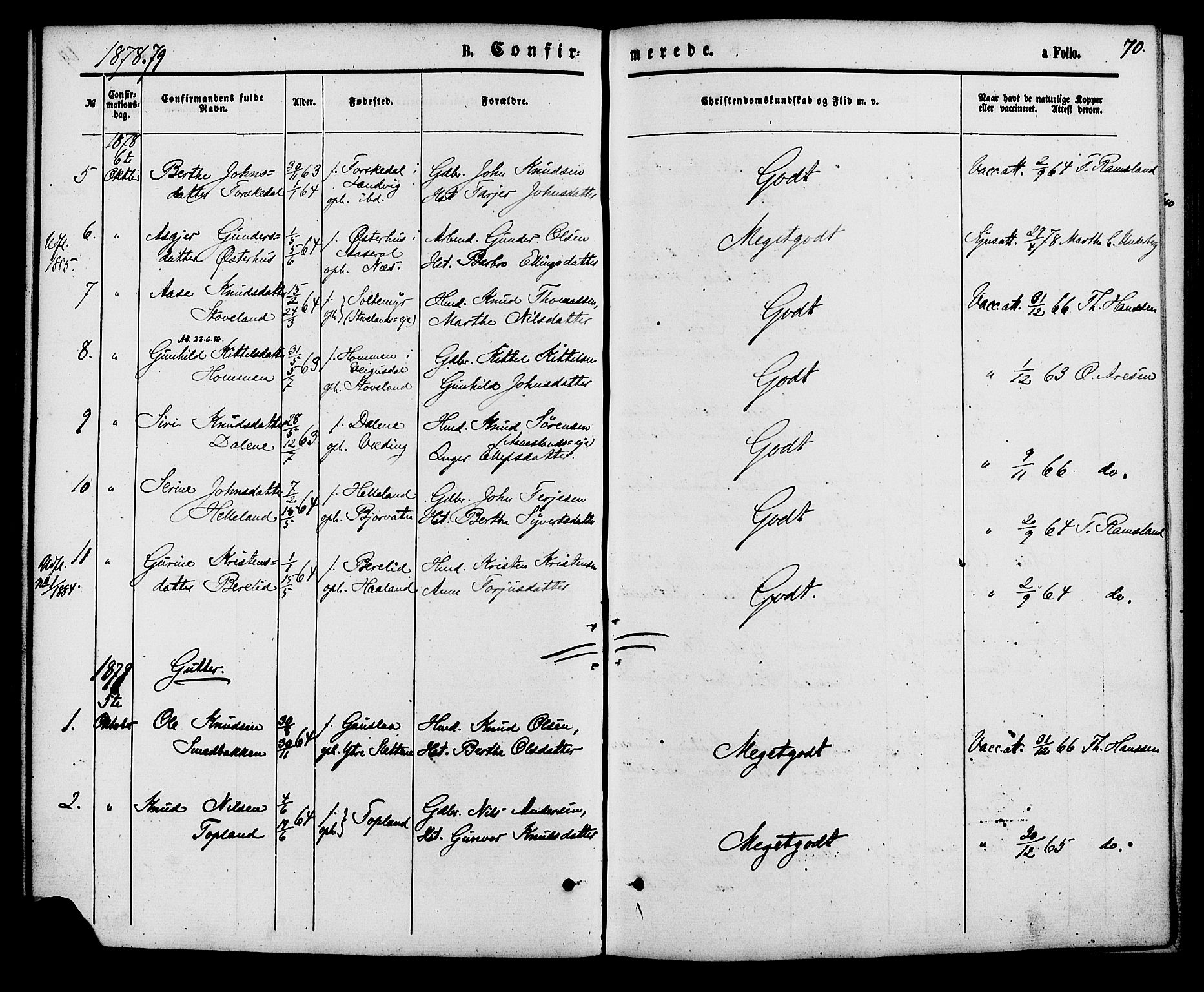 Herefoss sokneprestkontor, SAK/1111-0019/F/Fa/Faa/L0002: Parish register (official) no. A 2, 1861-1886, p. 70