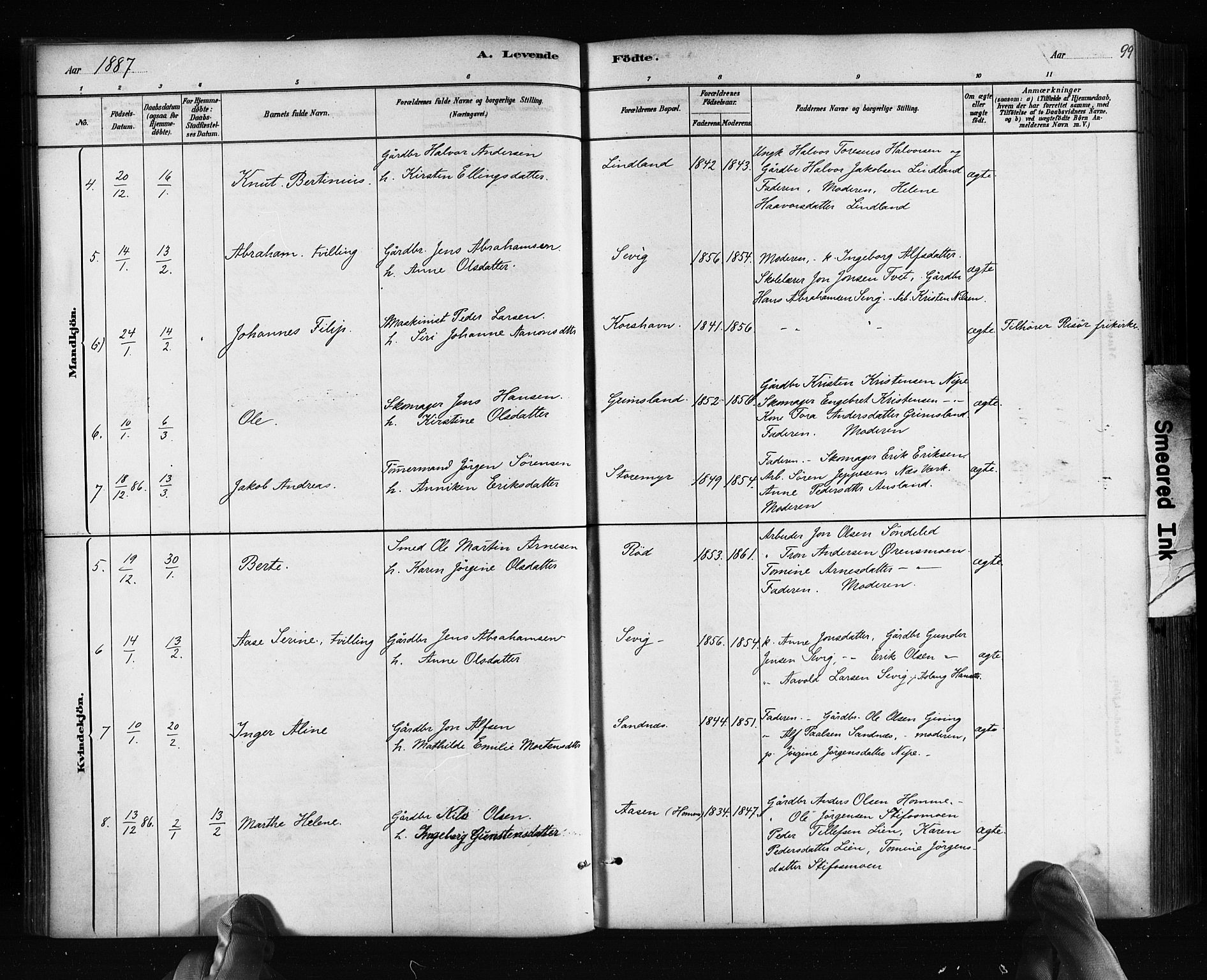 Søndeled sokneprestkontor, AV/SAK-1111-0038/F/Fa/L0004: Parish register (official) no. A 4, 1880-1889, p. 99