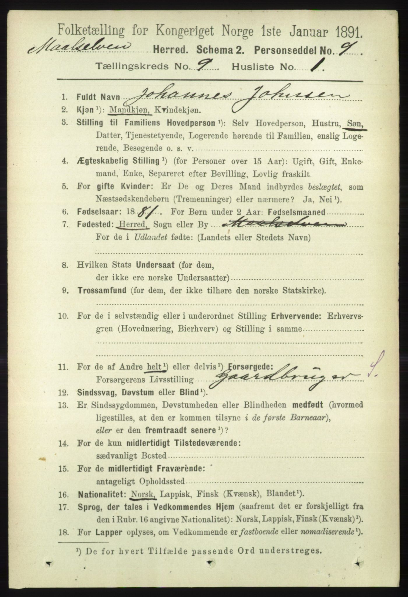 RA, 1891 census for 1924 Målselv, 1891, p. 2750