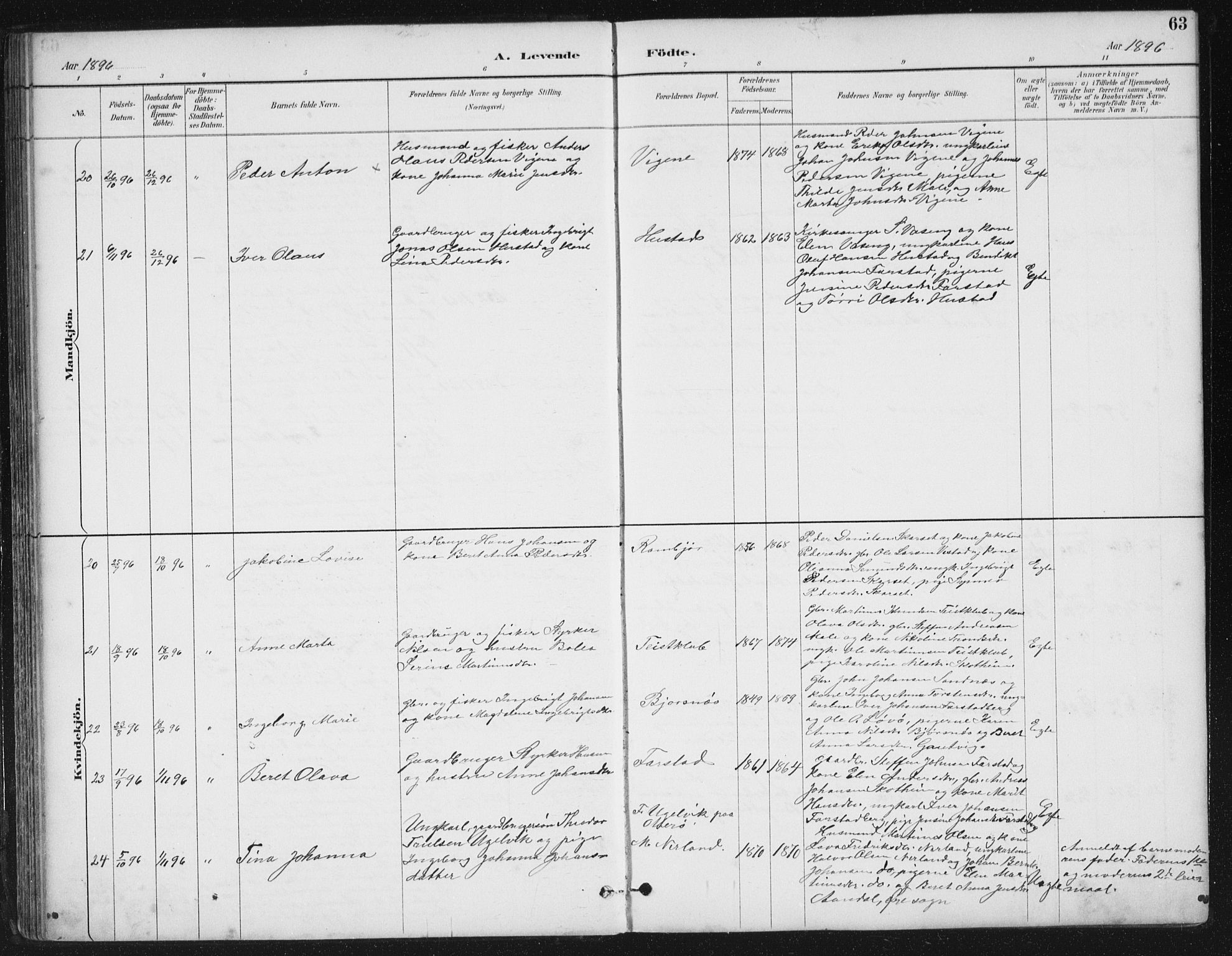 Ministerialprotokoller, klokkerbøker og fødselsregistre - Møre og Romsdal, AV/SAT-A-1454/567/L0783: Parish register (copy) no. 567C03, 1887-1903, p. 63