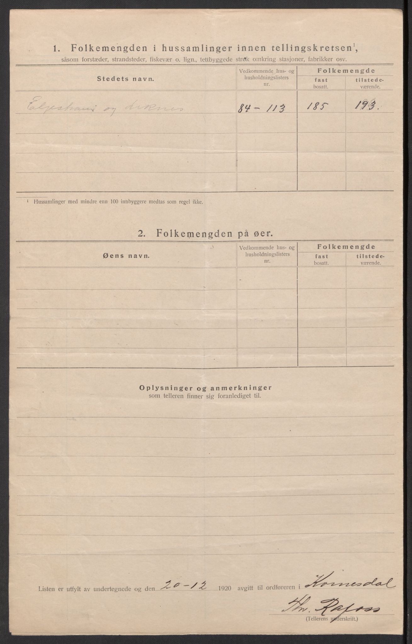 SAK, 1920 census for Kvinesdal, 1920, p. 20