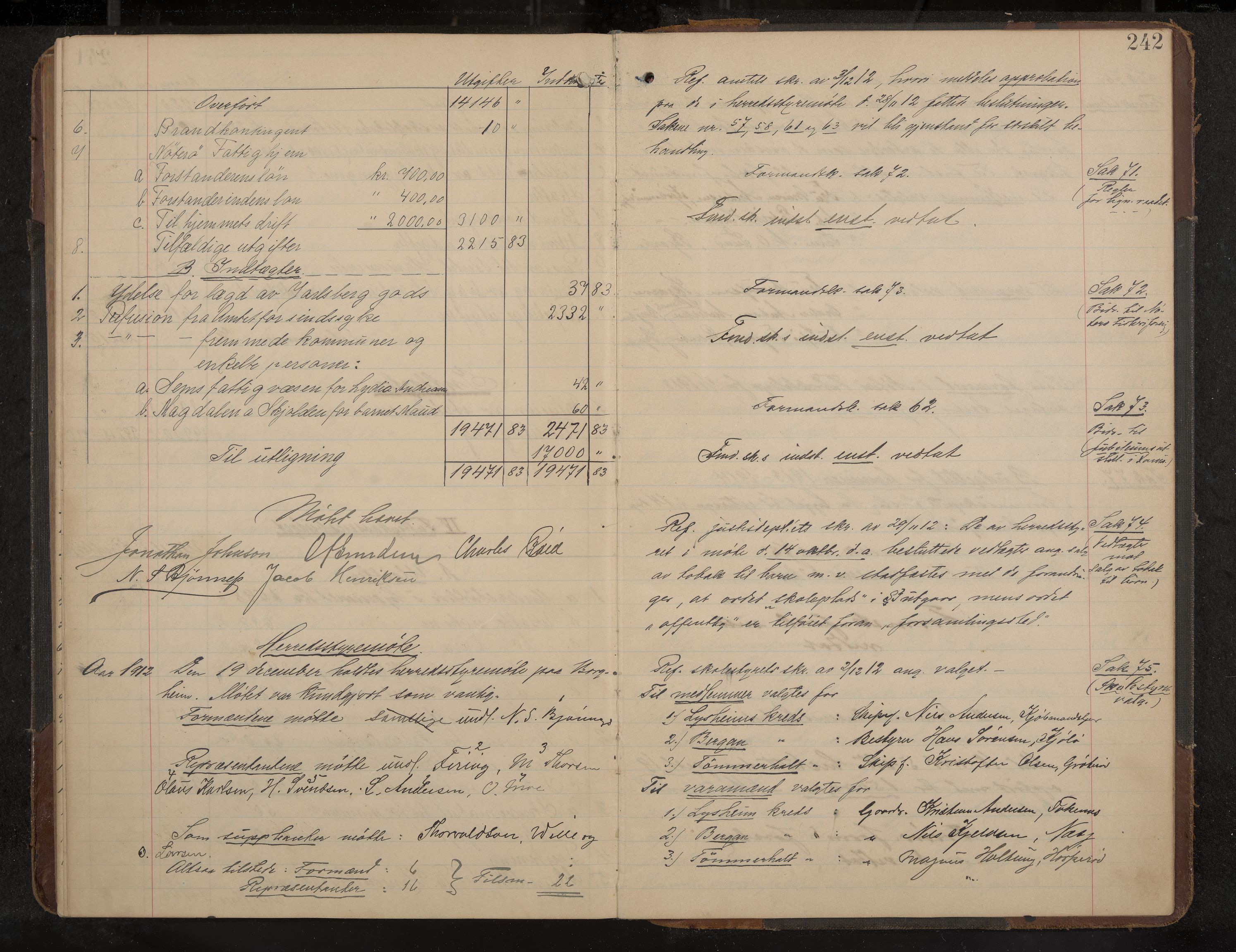 Nøtterøy formannskap og sentraladministrasjon, IKAK/0722021-1/A/Aa/L0006: Møtebok med register, 1905-1913, p. 242