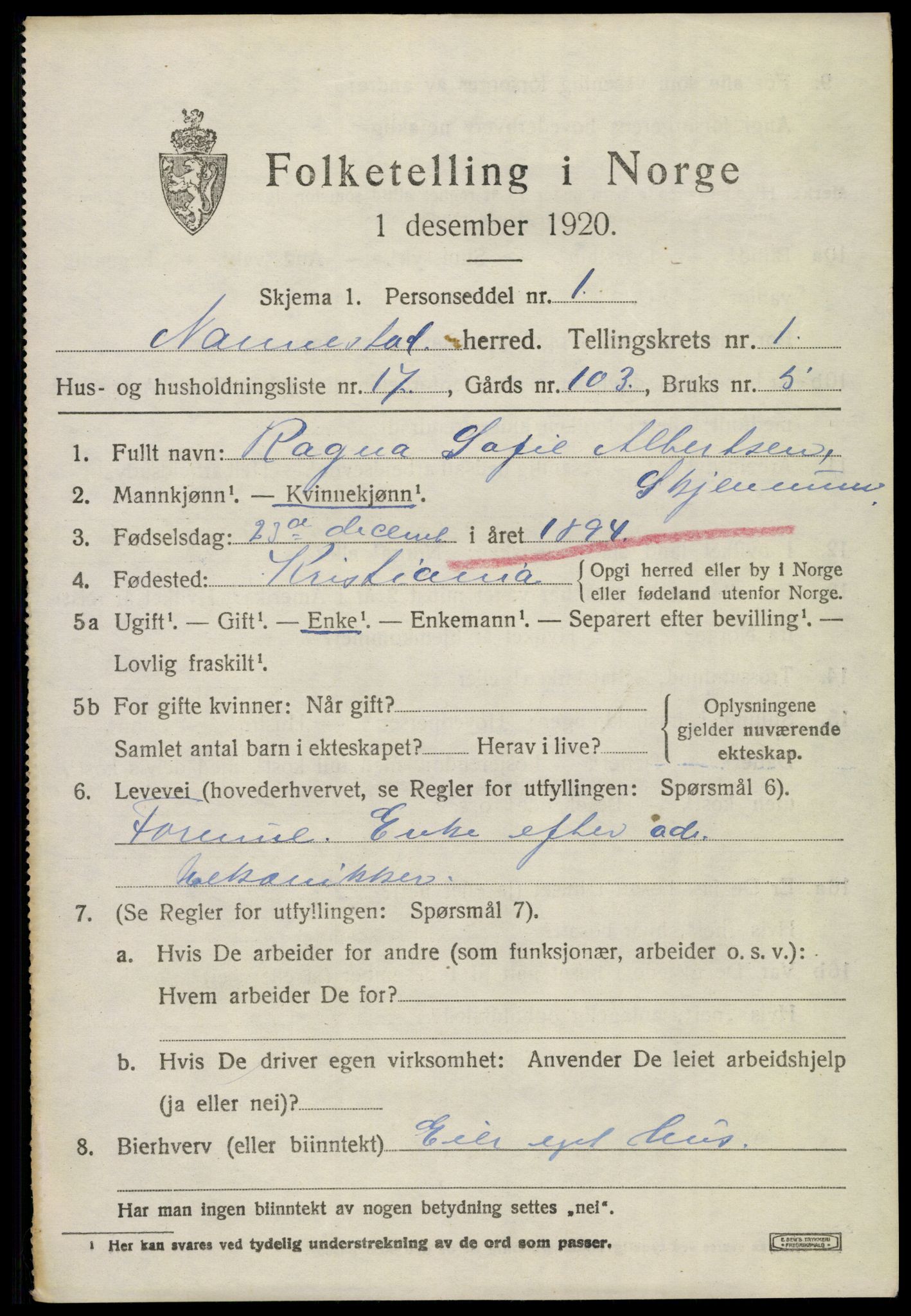 SAO, 1920 census for Nannestad, 1920, p. 1763