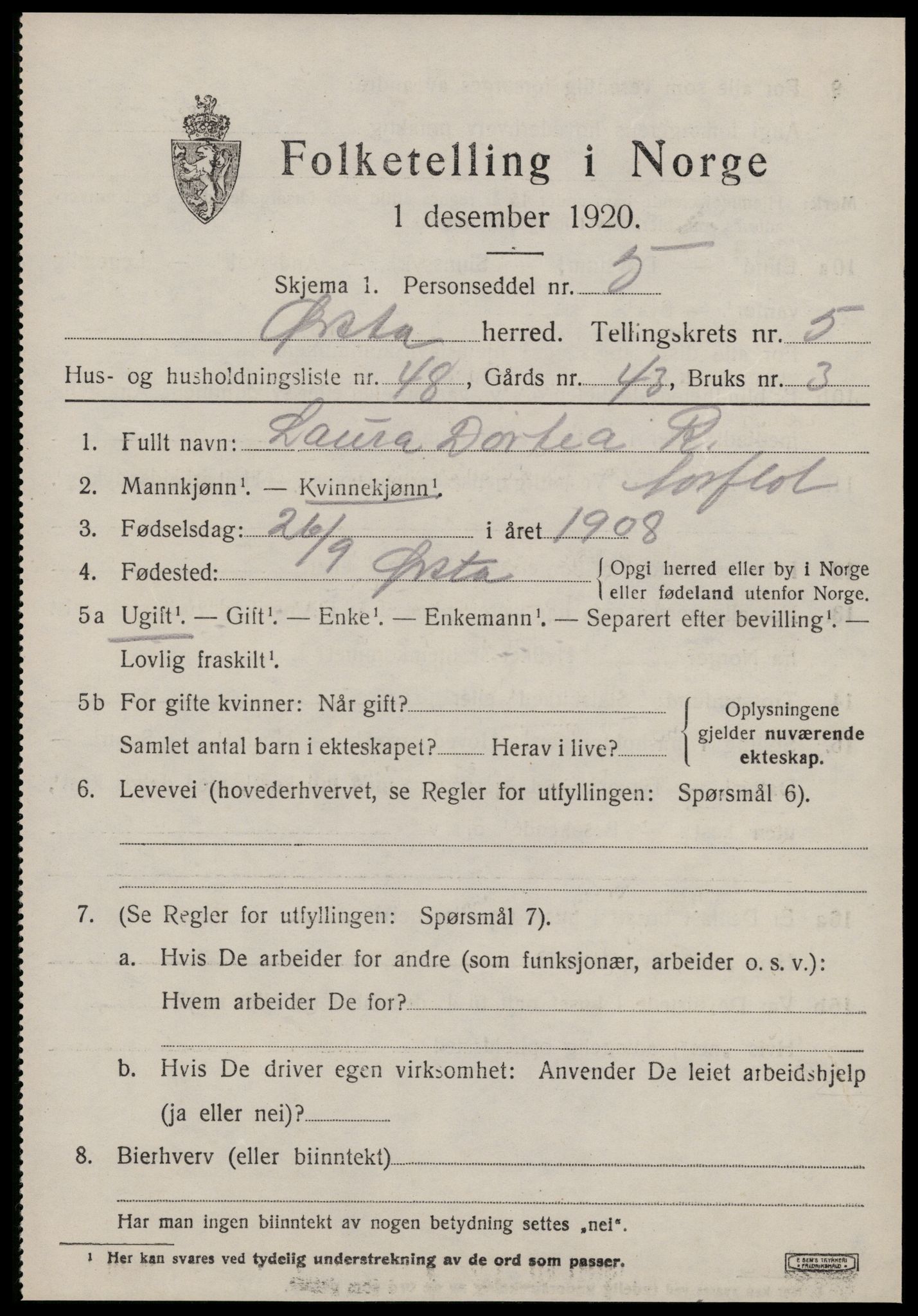 SAT, 1920 census for Ørsta, 1920, p. 4782