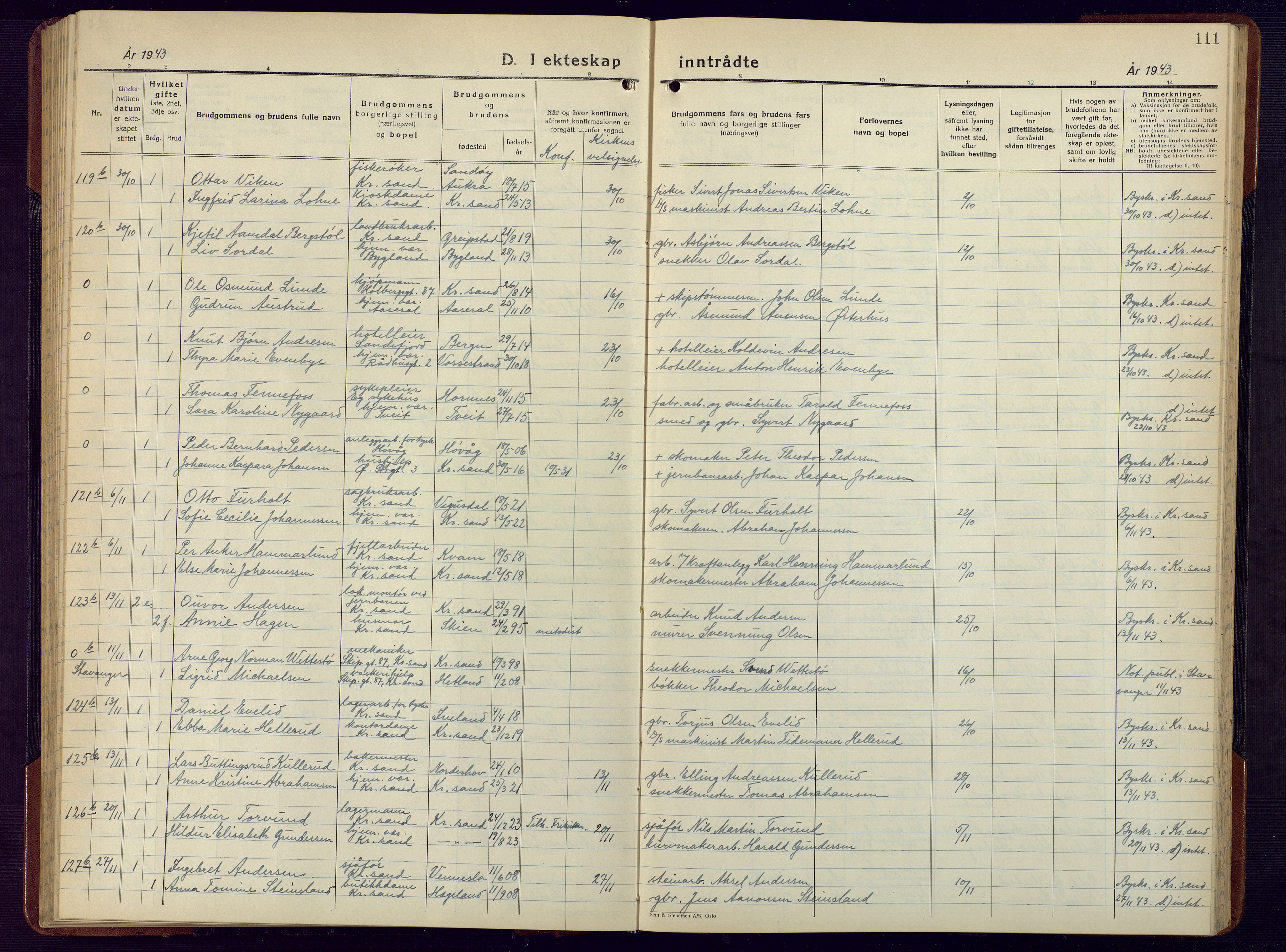 Kristiansand domprosti, AV/SAK-1112-0006/F/Fb/L0029: Parish register (copy) no. B 29, 1937-1945, p. 111