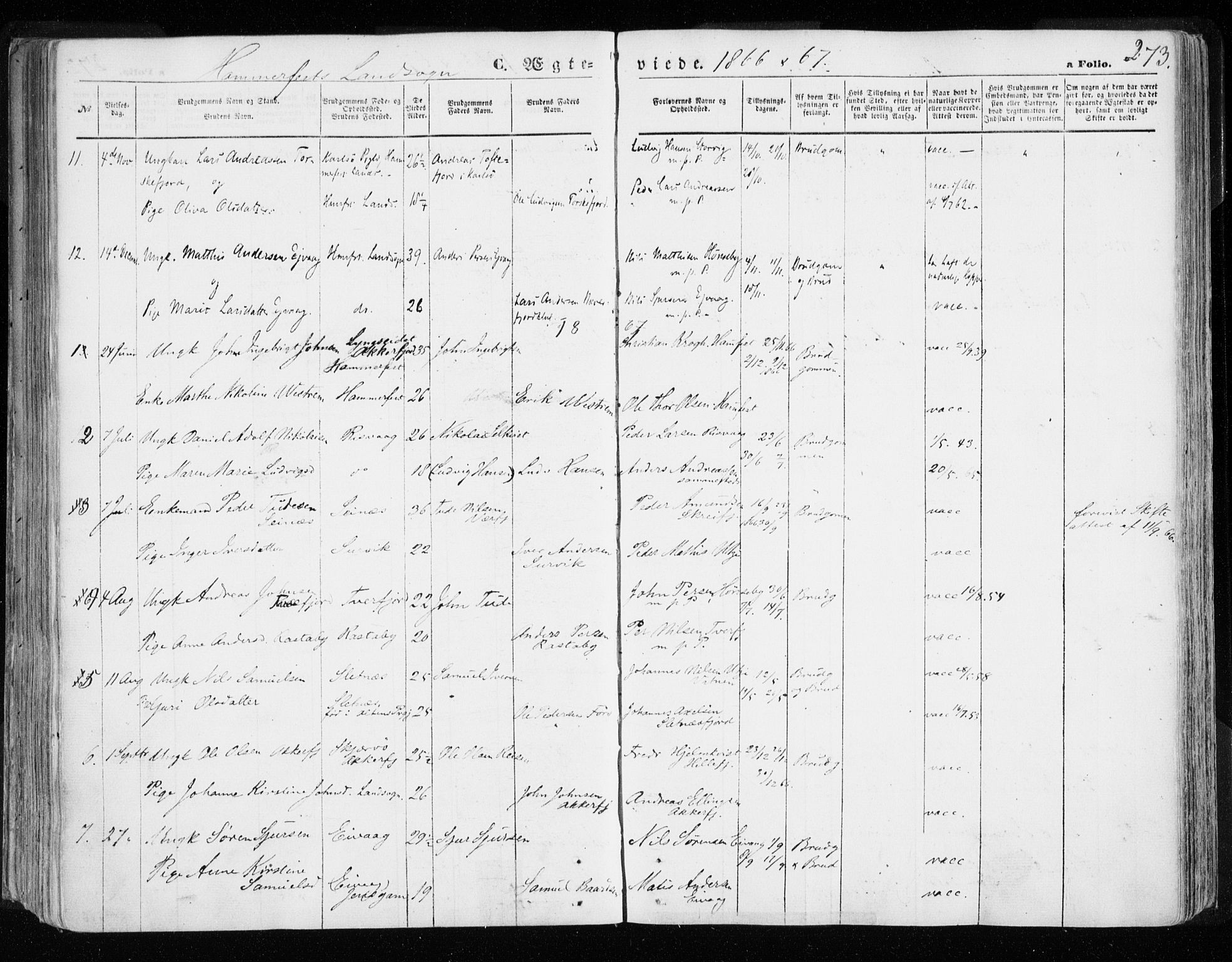 Hammerfest sokneprestkontor, AV/SATØ-S-1347/H/Ha/L0005.kirke: Parish register (official) no. 5, 1857-1869, p. 273