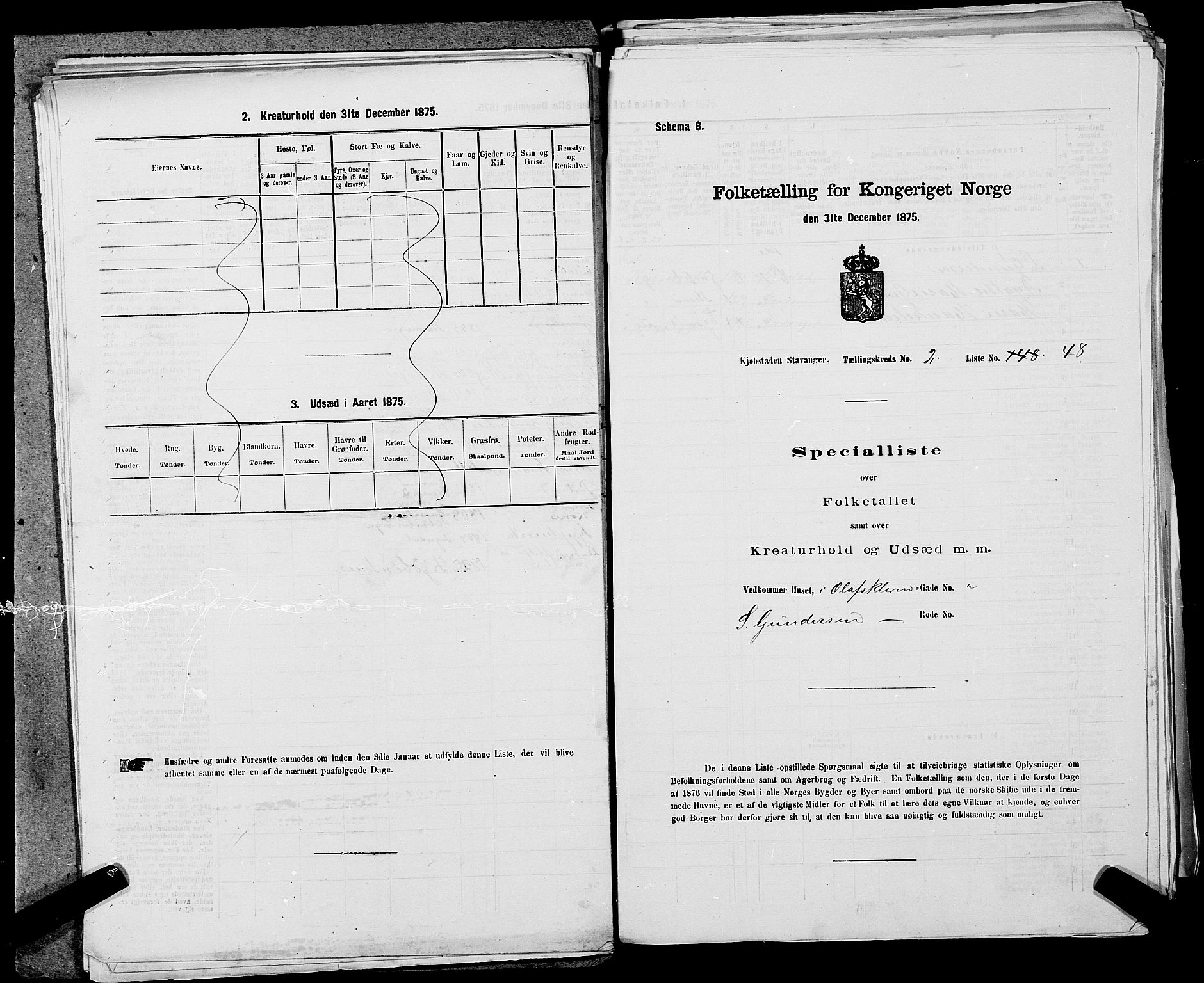 SAST, 1875 census for 1103 Stavanger, 1875, p. 311