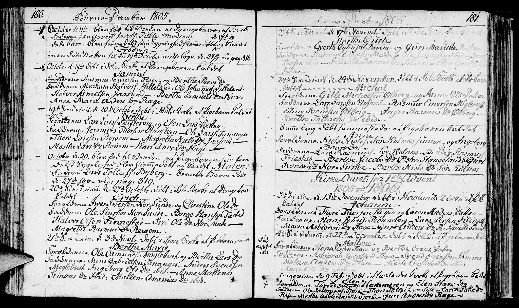Håland sokneprestkontor, SAST/A-101802/001/30BA/L0003: Parish register (official) no. A 3, 1794-1815, p. 180-181