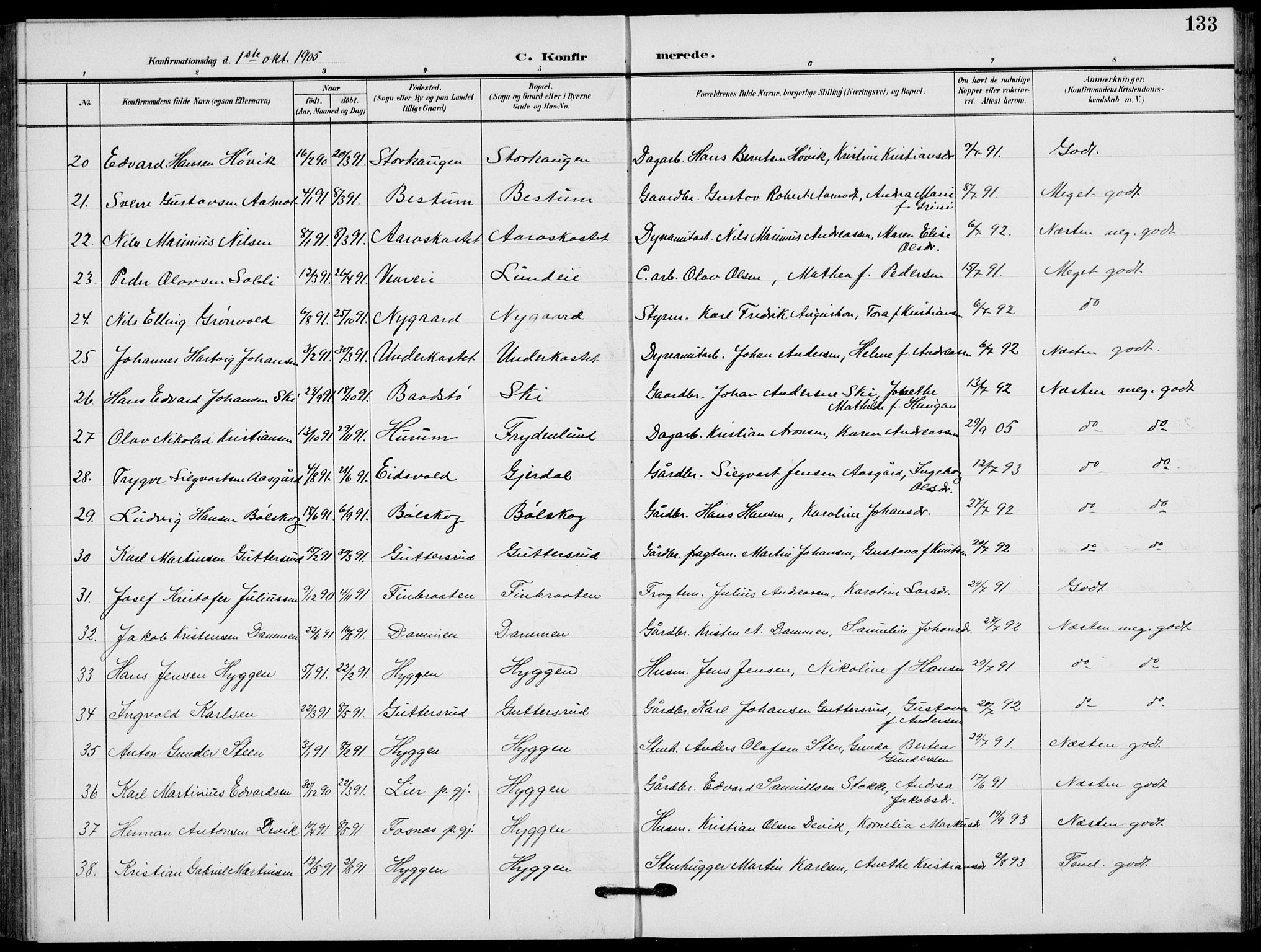 Røyken kirkebøker, AV/SAKO-A-241/G/Ga/L0005: Parish register (copy) no. 5, 1903-1918, p. 133