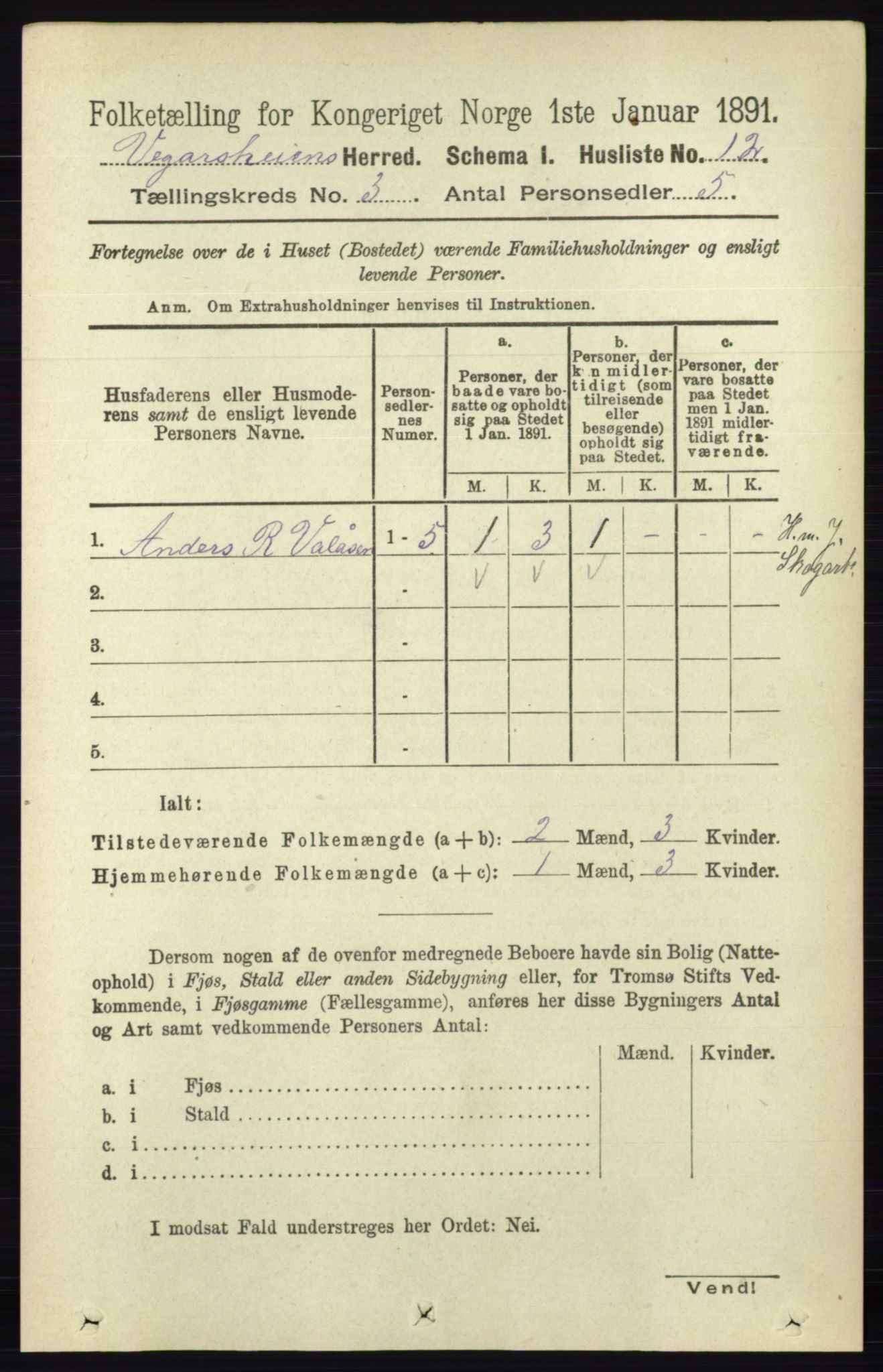 RA, 1891 census for 0912 Vegårshei, 1891, p. 614