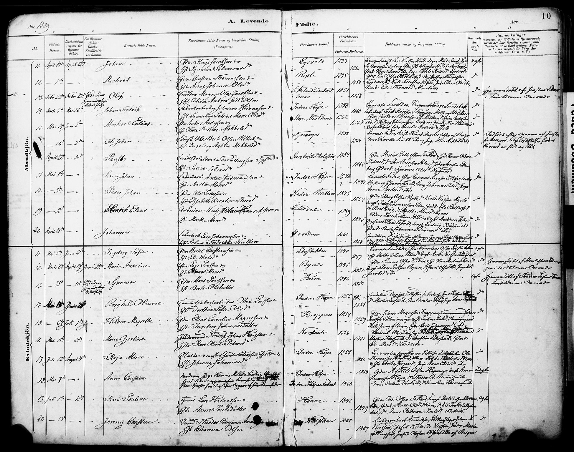 Fana Sokneprestembete, AV/SAB-A-75101/H/Haa/Haai/L0002: Parish register (official) no. I 2, 1888-1899, p. 10