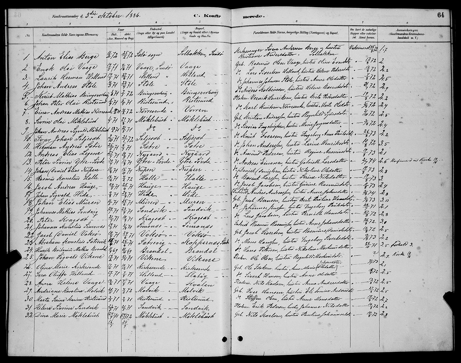 Ministerialprotokoller, klokkerbøker og fødselsregistre - Møre og Romsdal, AV/SAT-A-1454/503/L0048: Parish register (copy) no. 503C03, 1885-1893, p. 64