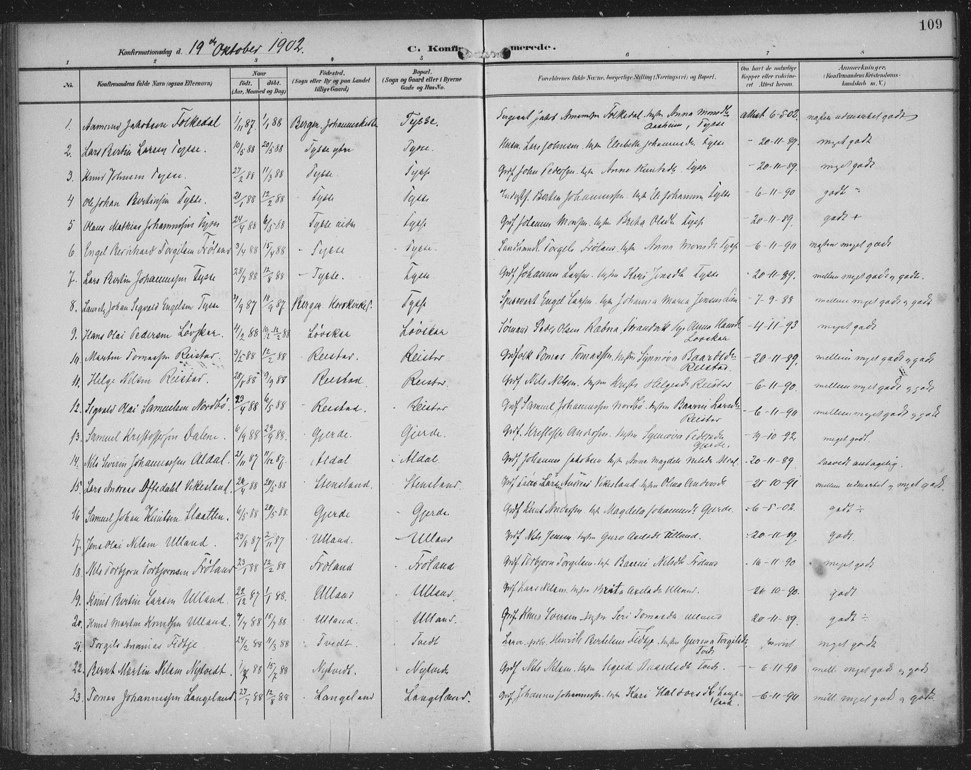 Samnanger Sokneprestembete, SAB/A-77501/H/Haa: Parish register (official) no. A 2, 1902-1918, p. 109
