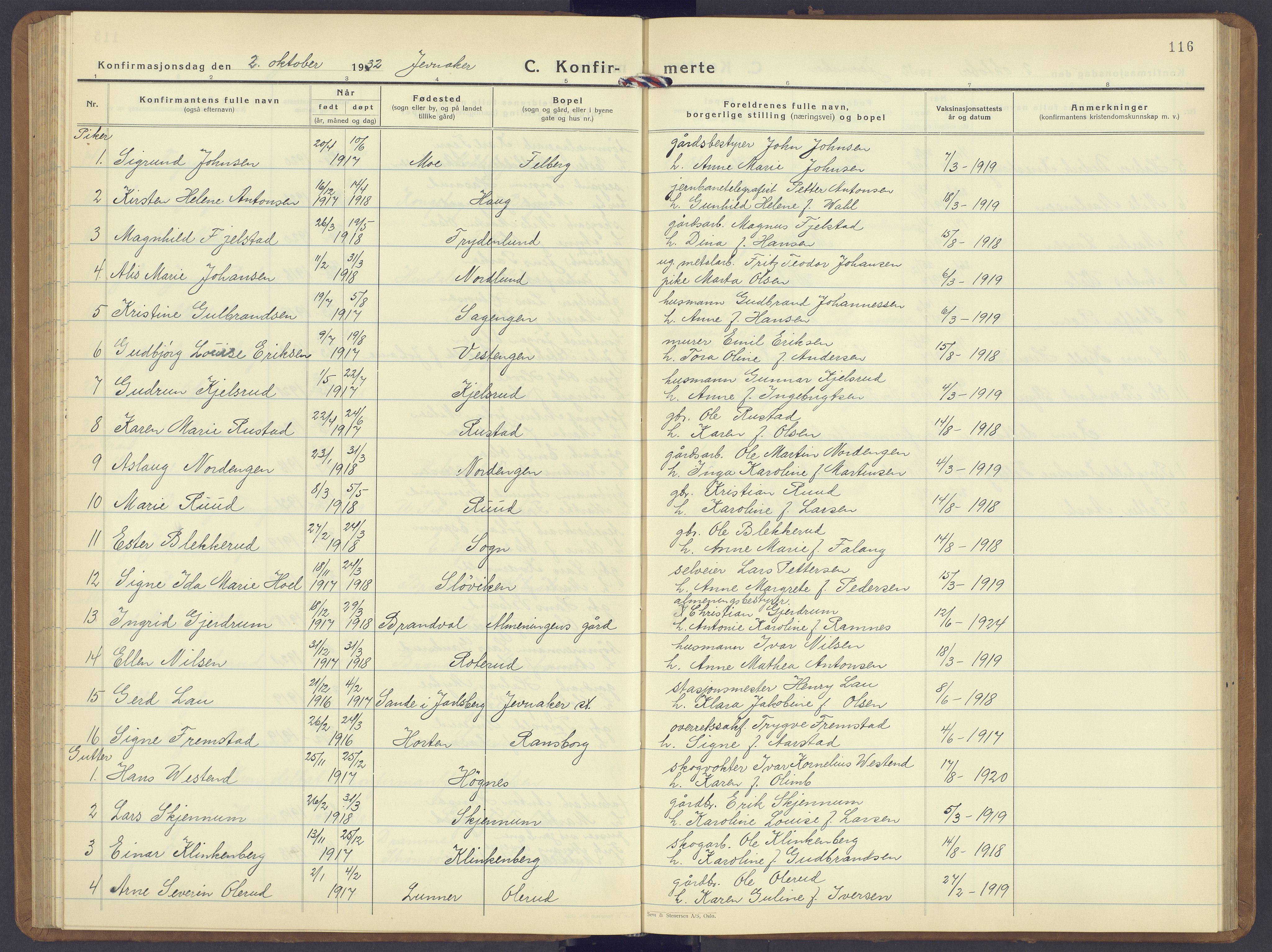 Jevnaker prestekontor, AV/SAH-PREST-116/H/Ha/Hab/L0006: Parish register (copy) no. 6, 1930-1945, p. 116