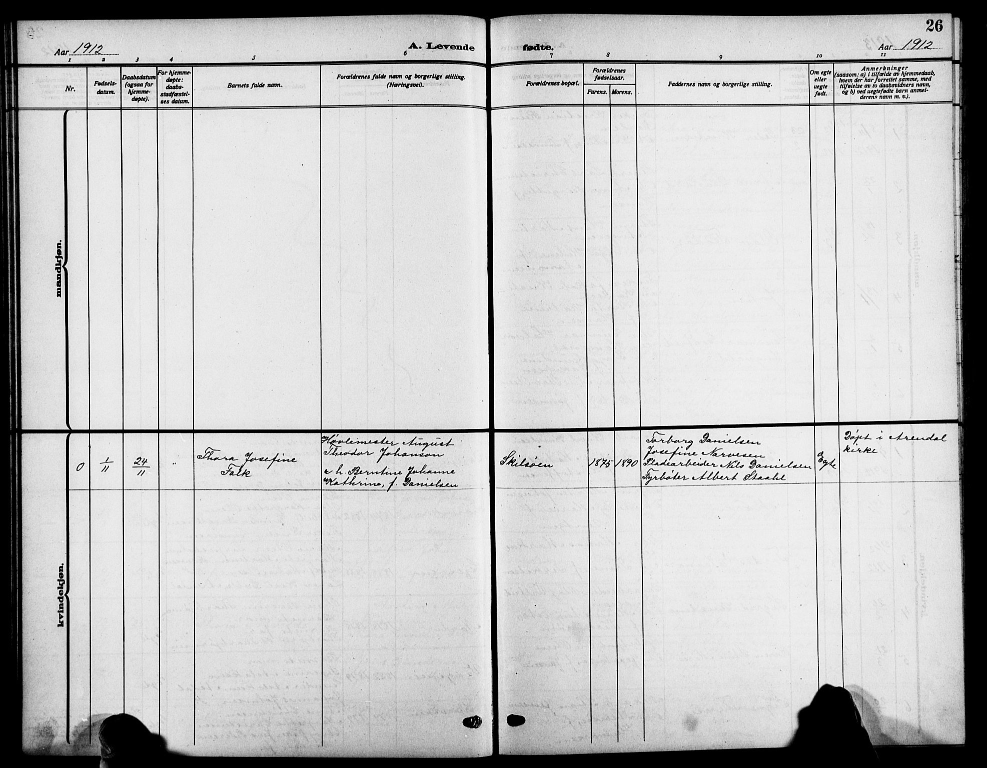 Tromøy sokneprestkontor, SAK/1111-0041/F/Fb/L0007: Parish register (copy) no. B 7, 1908-1925, p. 26