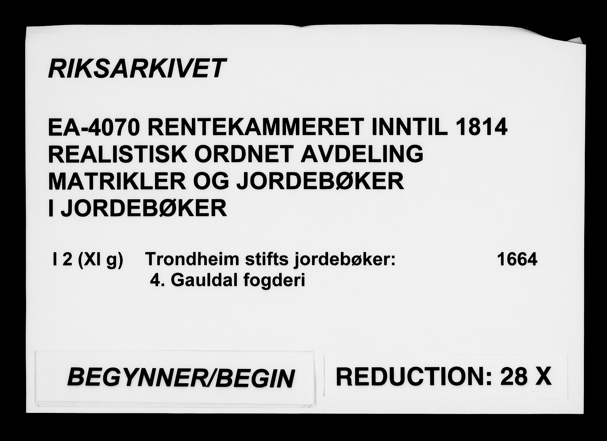 Rentekammeret inntil 1814, Realistisk ordnet avdeling, AV/RA-EA-4070/N/Na/L0002/0004: [XI g]: Trondheims stifts jordebøker: / Gauldal fogderi, 1664