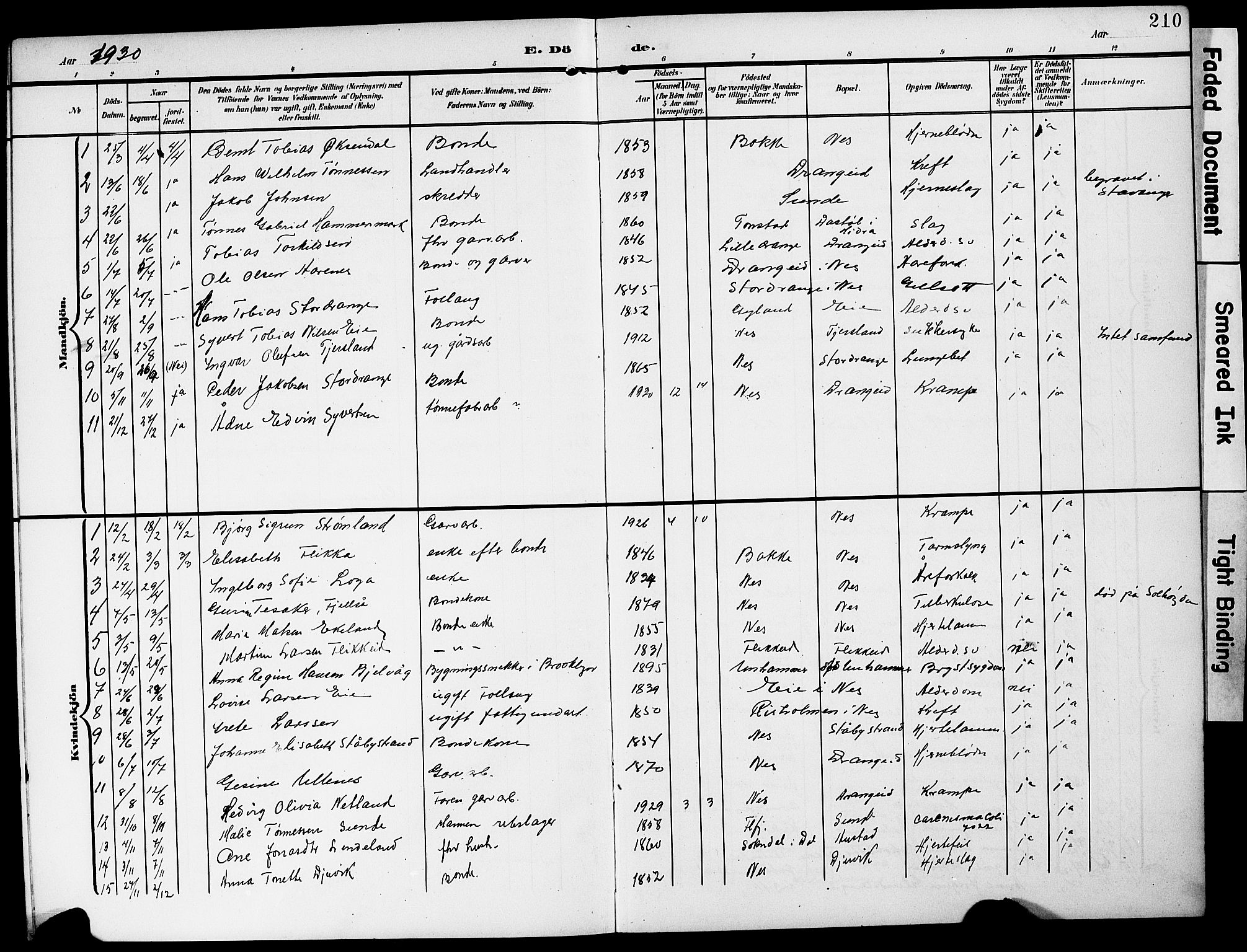 Flekkefjord sokneprestkontor, AV/SAK-1111-0012/F/Fb/Fbc/L0008: Parish register (copy) no. B 8, 1903-1931, p. 210