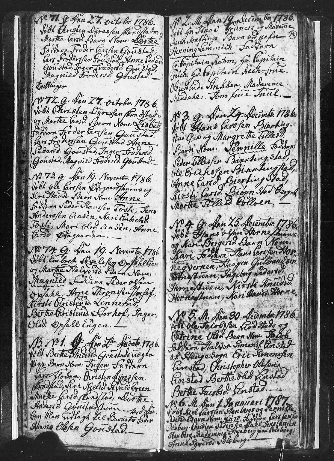 Romedal prestekontor, SAH/PREST-004/L/L0001: Parish register (copy) no. 1, 1785-1794, p. 12