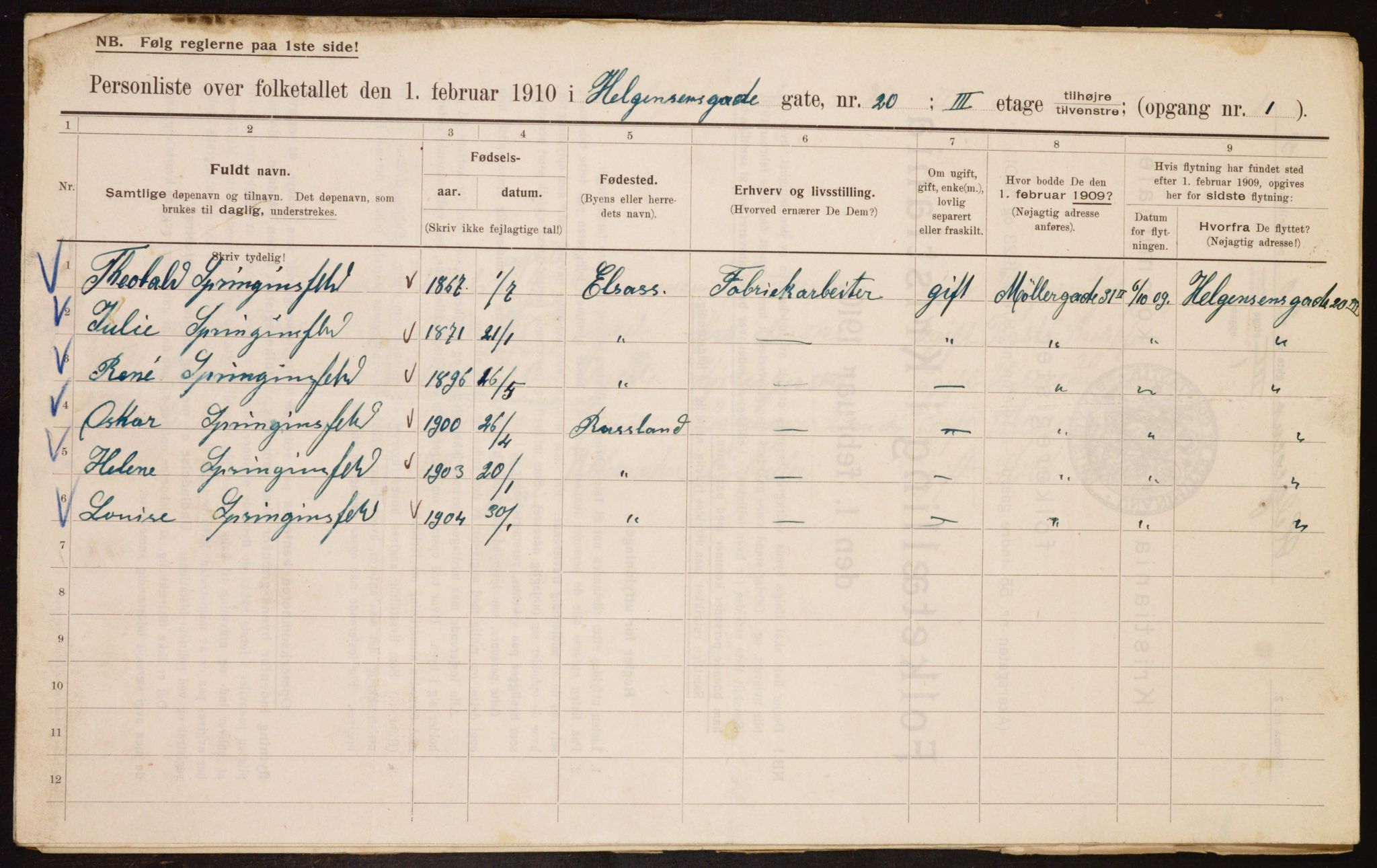 OBA, Municipal Census 1910 for Kristiania, 1910, p. 36654