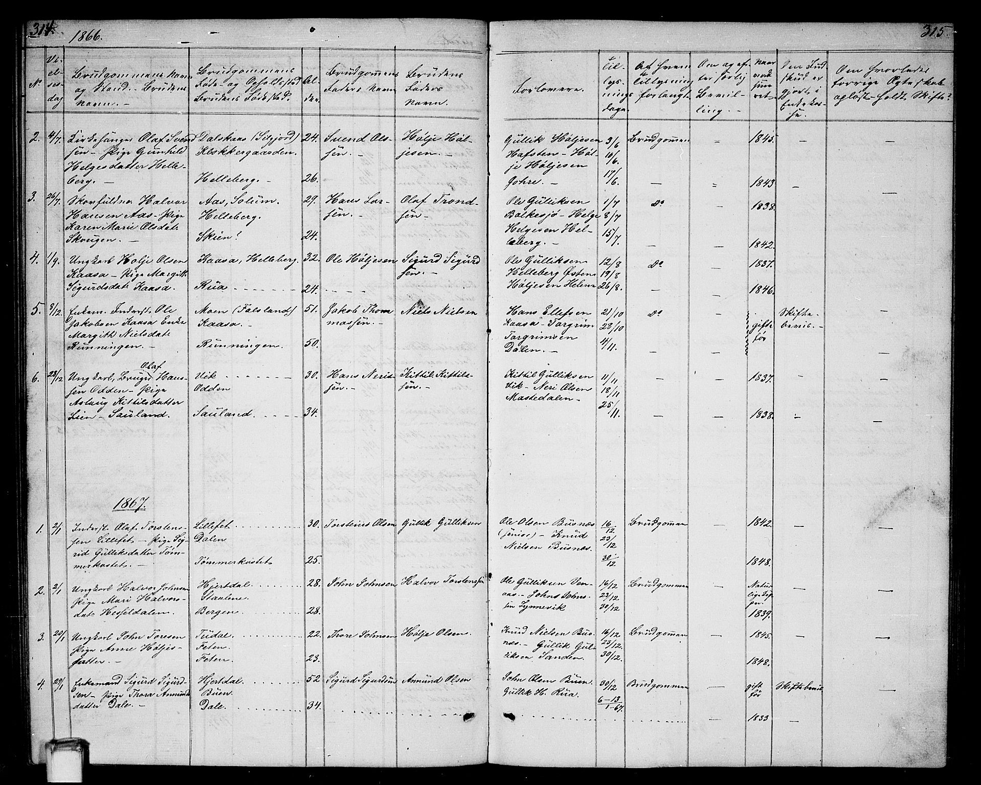 Gransherad kirkebøker, AV/SAKO-A-267/G/Ga/L0002: Parish register (copy) no. I 2, 1854-1886, p. 314-315